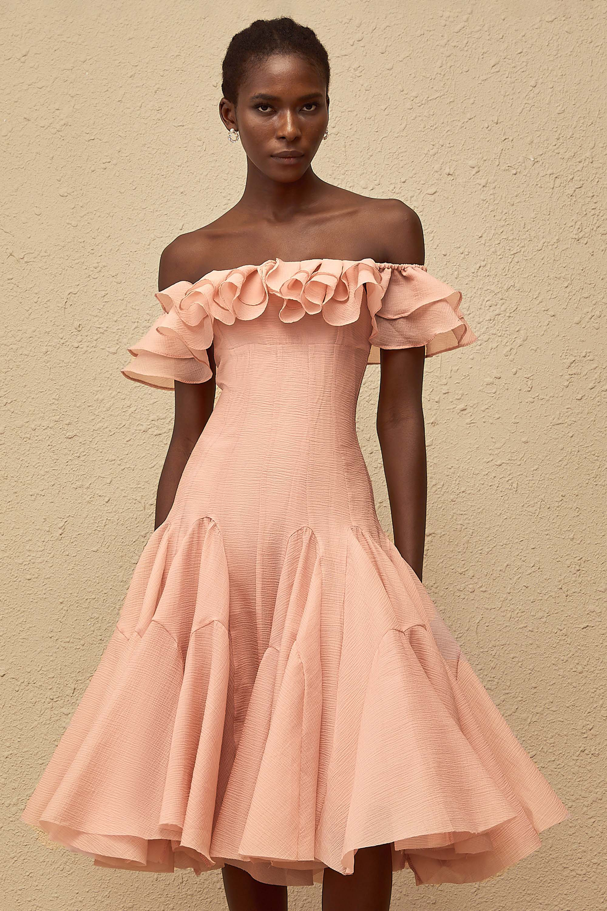 Margarita Pink Godet Ruffled Midi Dress (Final Sale-US Only)