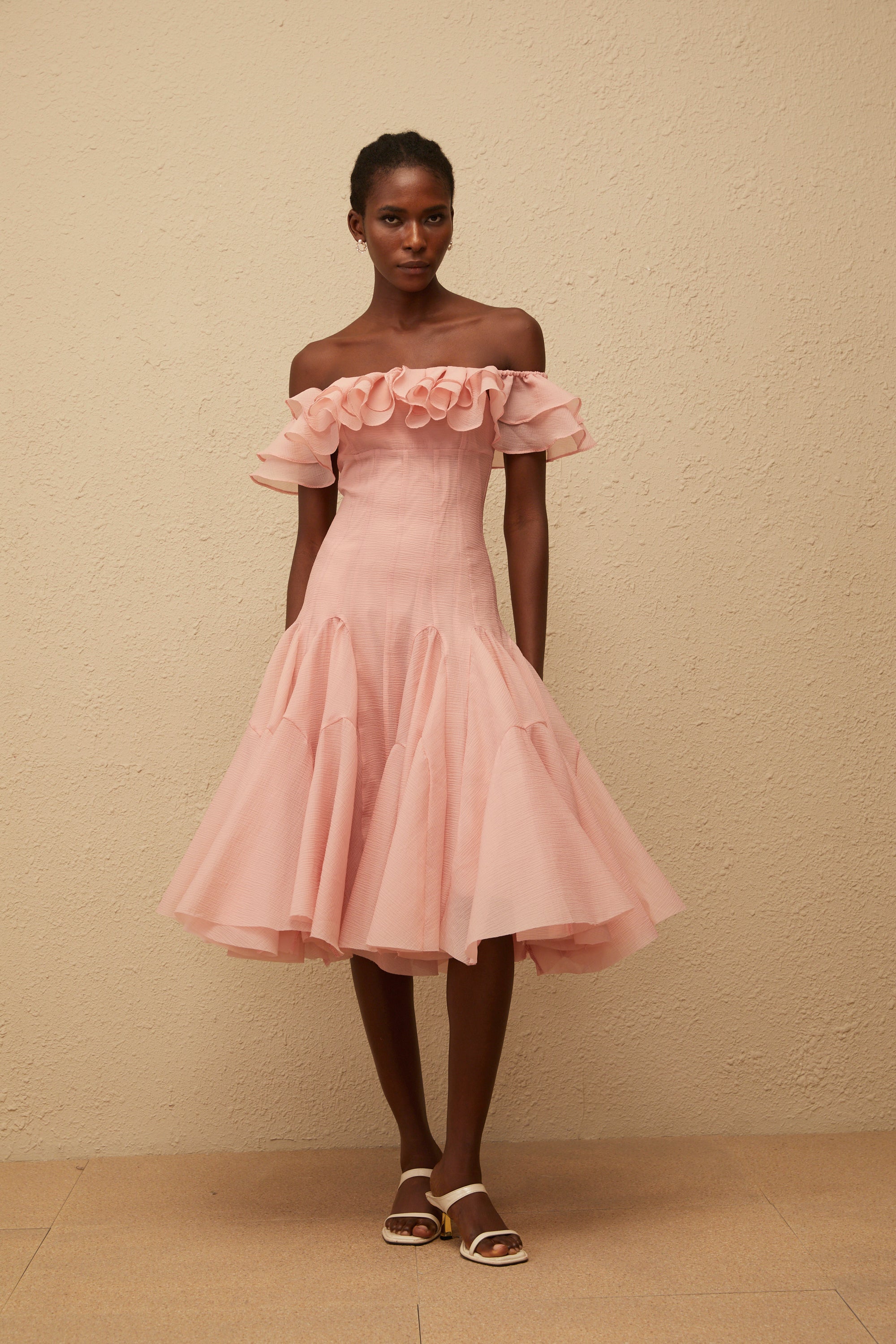 Margarita Pink Godet Ruffled Midi Dress (Final Sale-US Only)