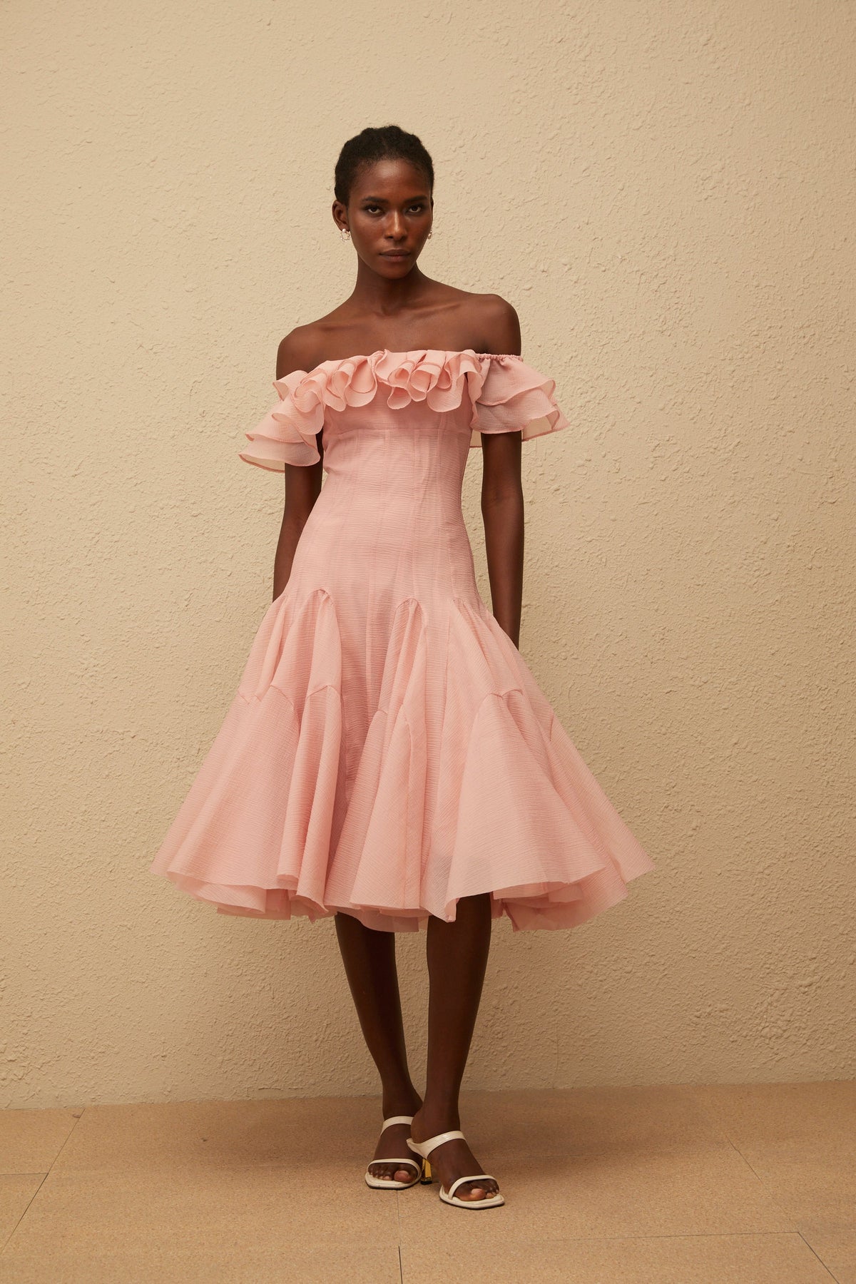 Margarita Pink Godet Ruffled Midi Dress (Final Sale-US Only)