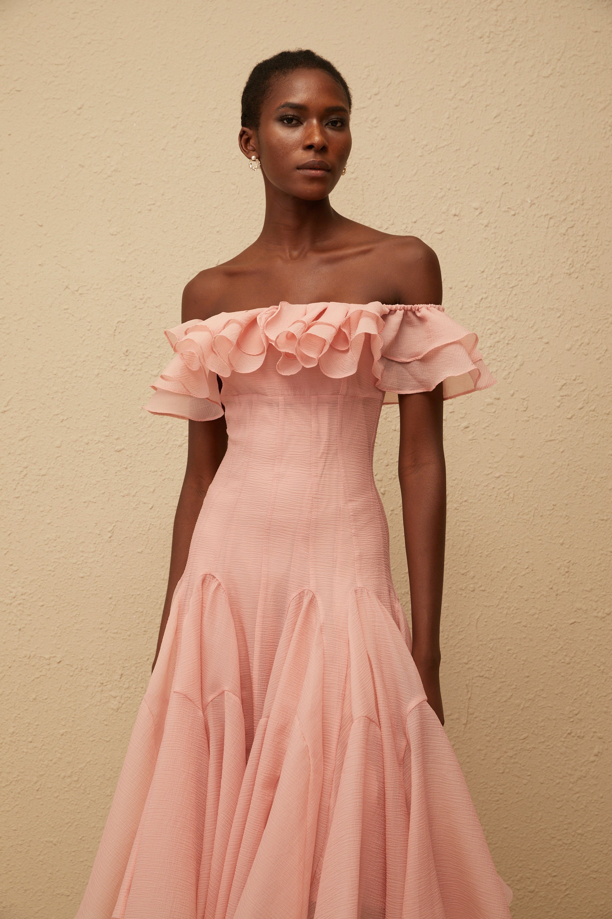 Margarita Pink Godet Ruffled Midi Dress (Final Sale-US Only)