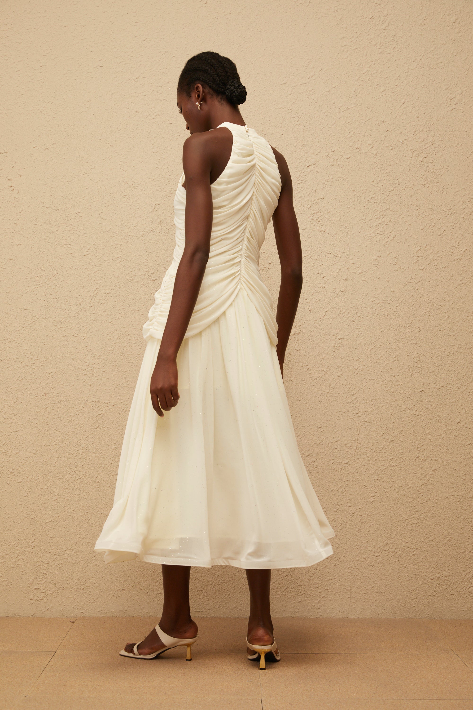 Martha White Faux Pearl Ruched Midi Dress (Final Sale)