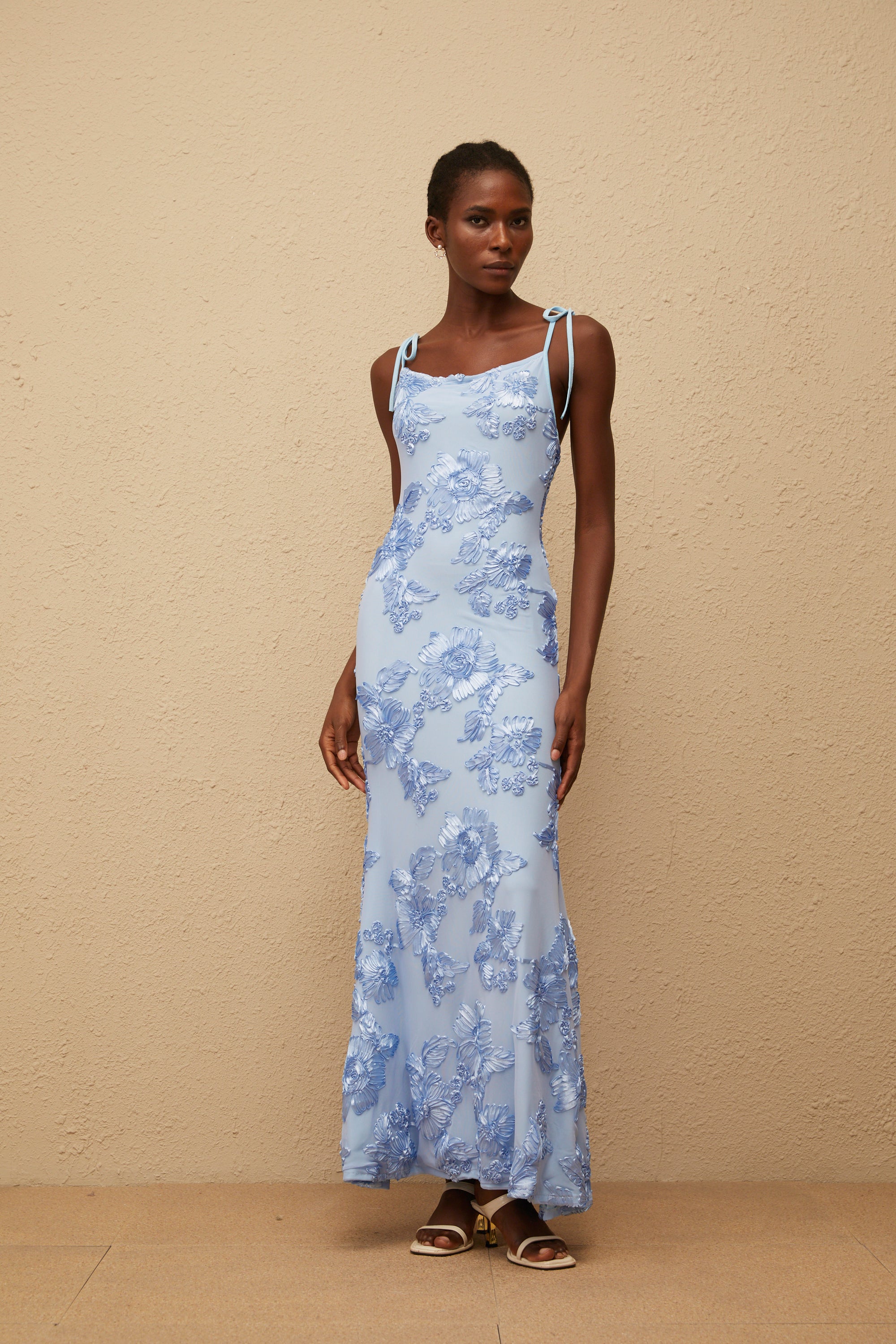 Énigme Blue Jacquard Floral Maxi Dress