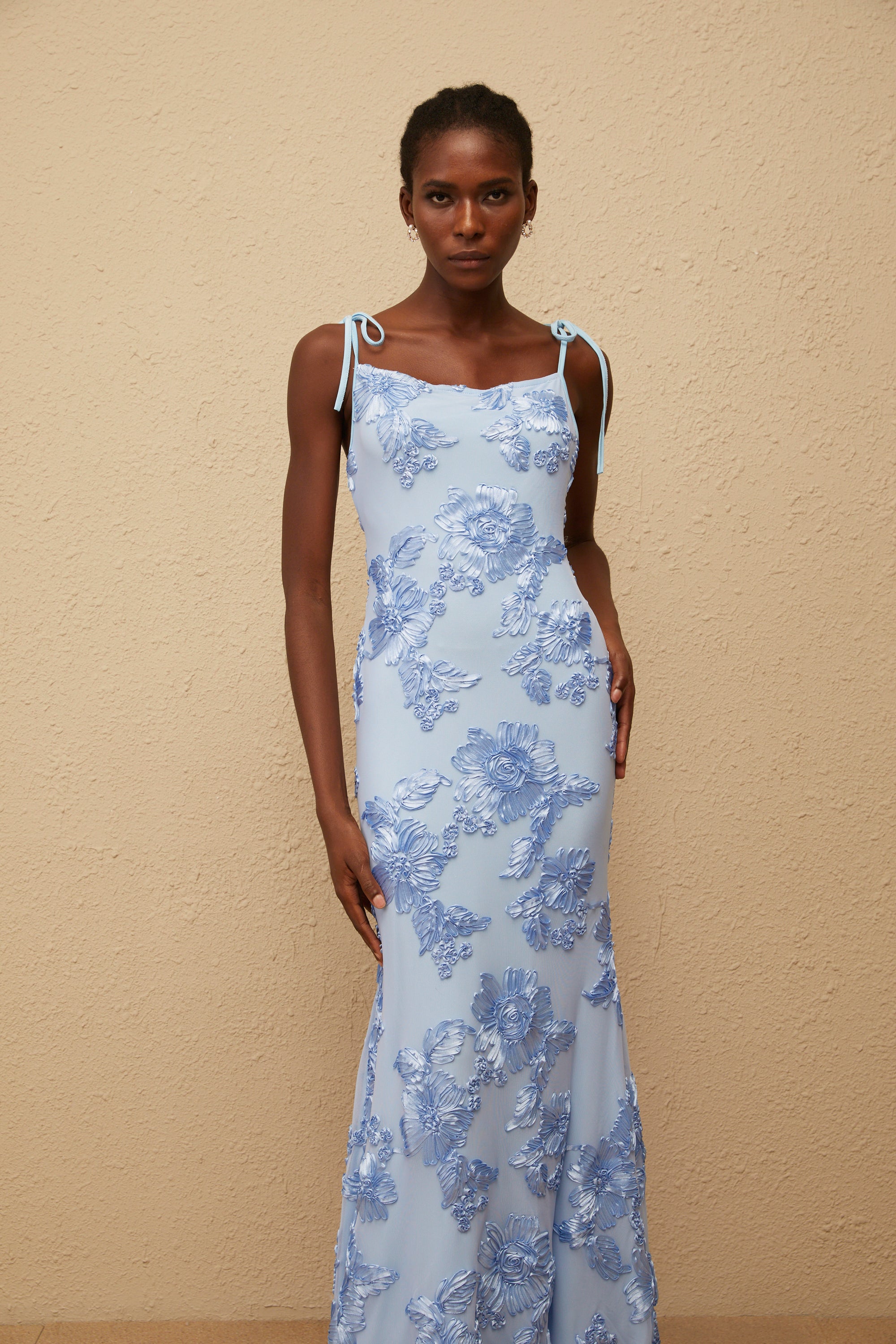 Énigme Blue Jacquard Floral Maxi Dress