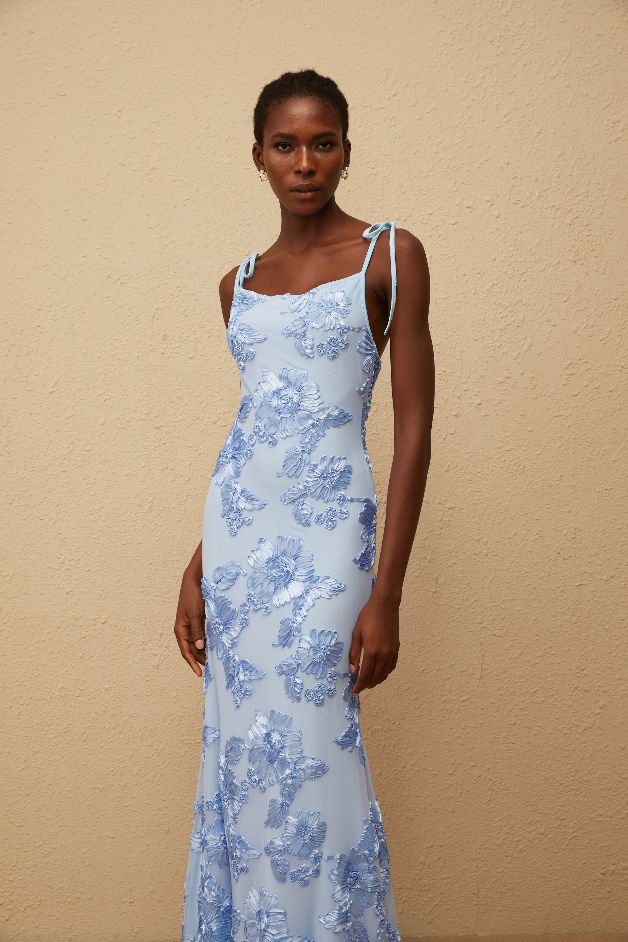 Énigme Blue Jacquard Floral Maxi Dress