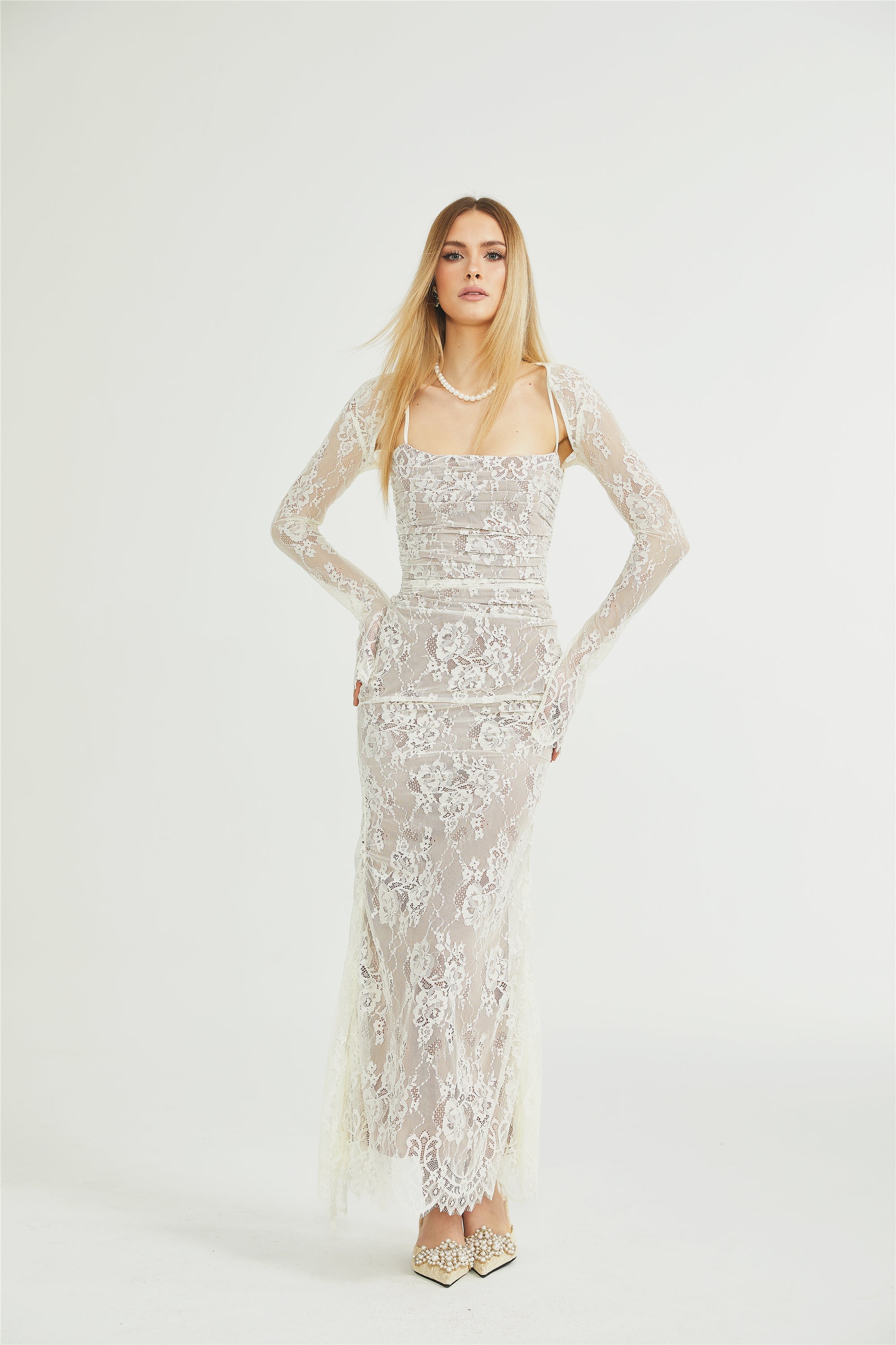 Valérie white floral lace mesh maxi dress (Final Sale-US Only)