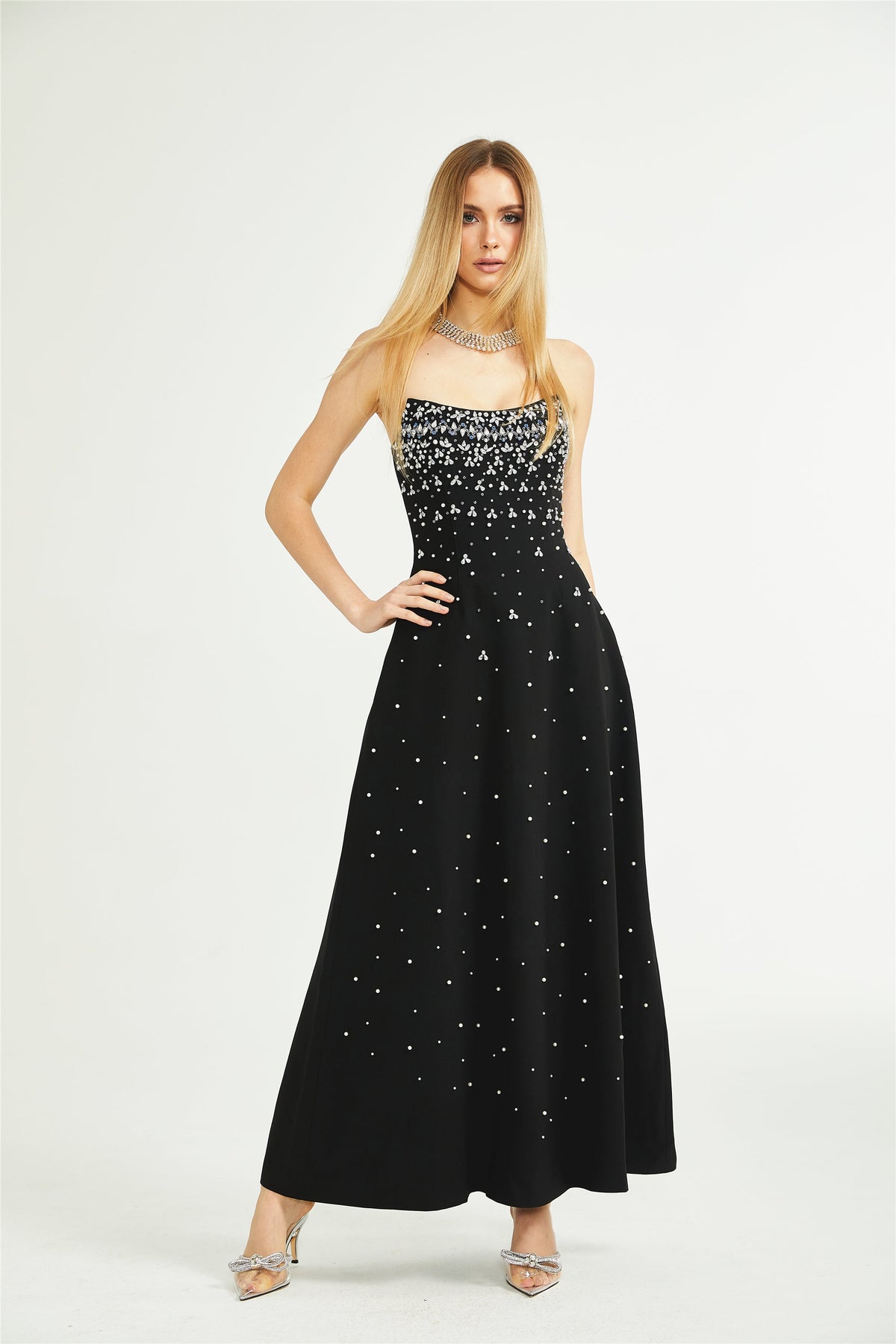 Melisande black embellished maxi dress