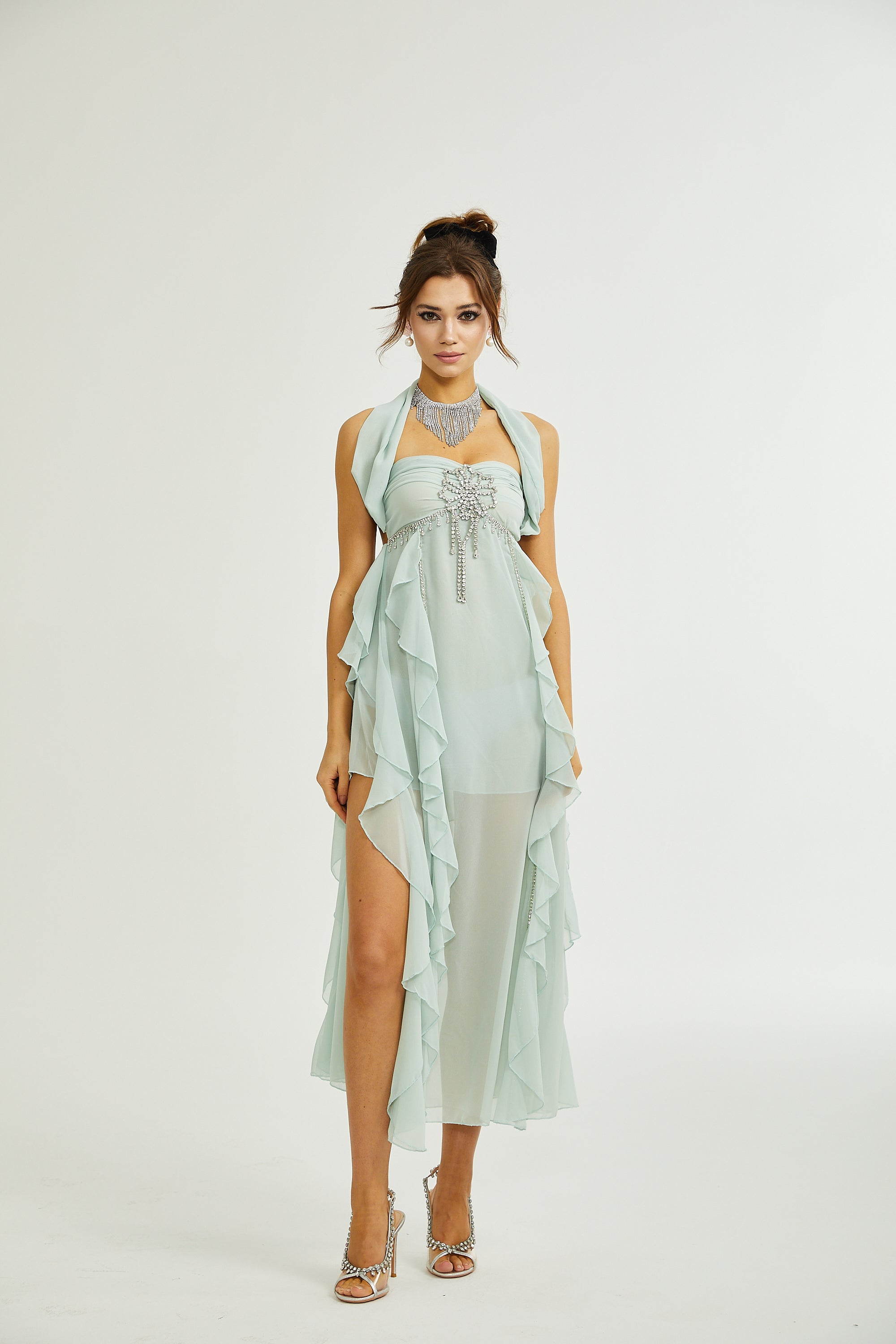 Salilah embellished ruffled midi dress (US Only)