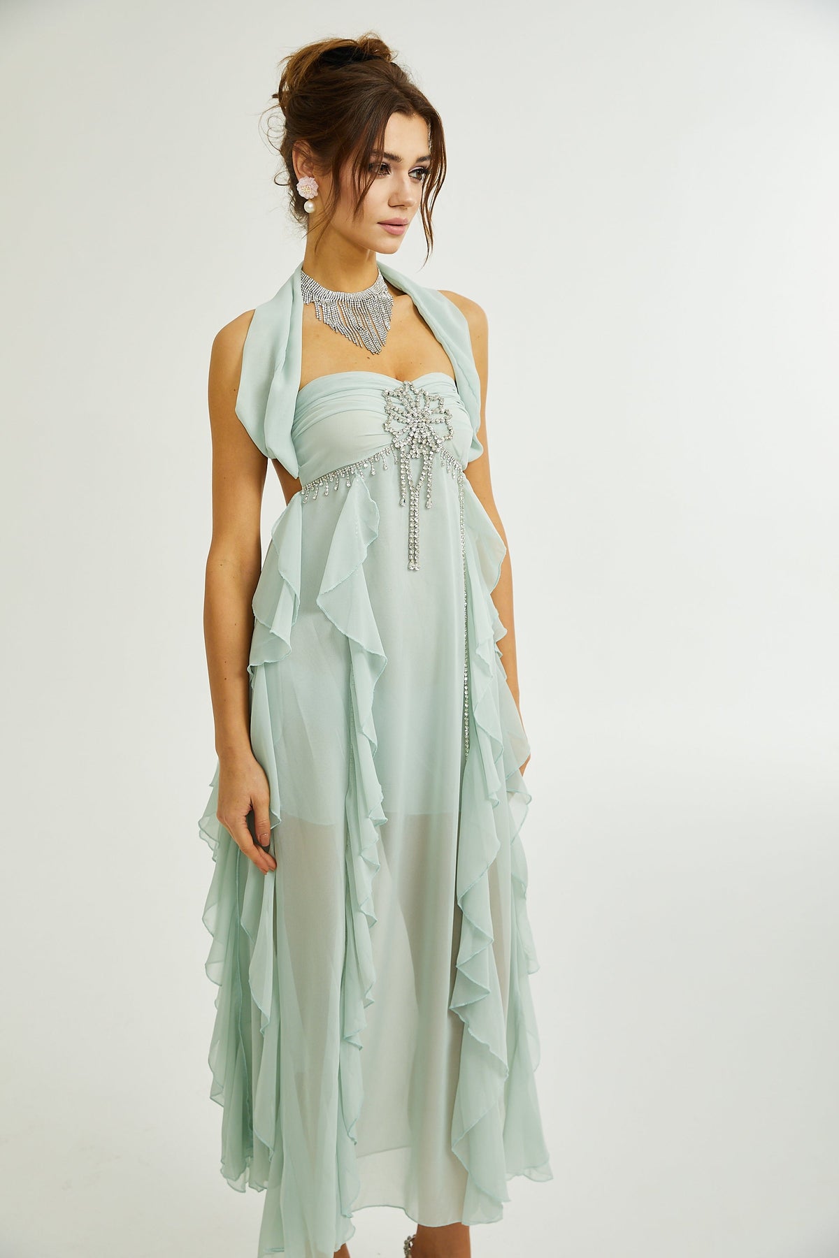 Salilah embellished ruffled midi dress(Final Sale)