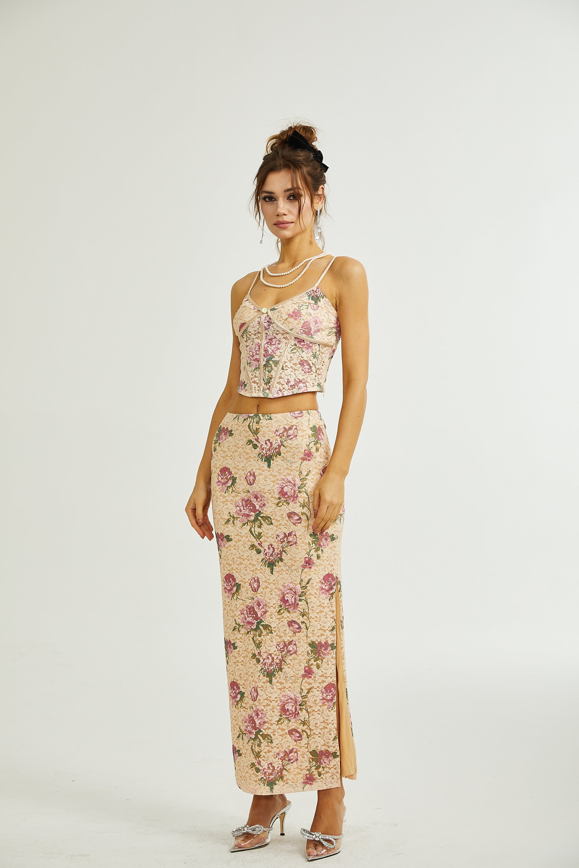 Gaëlle floral-print vest top & skirt matching set (US Only)