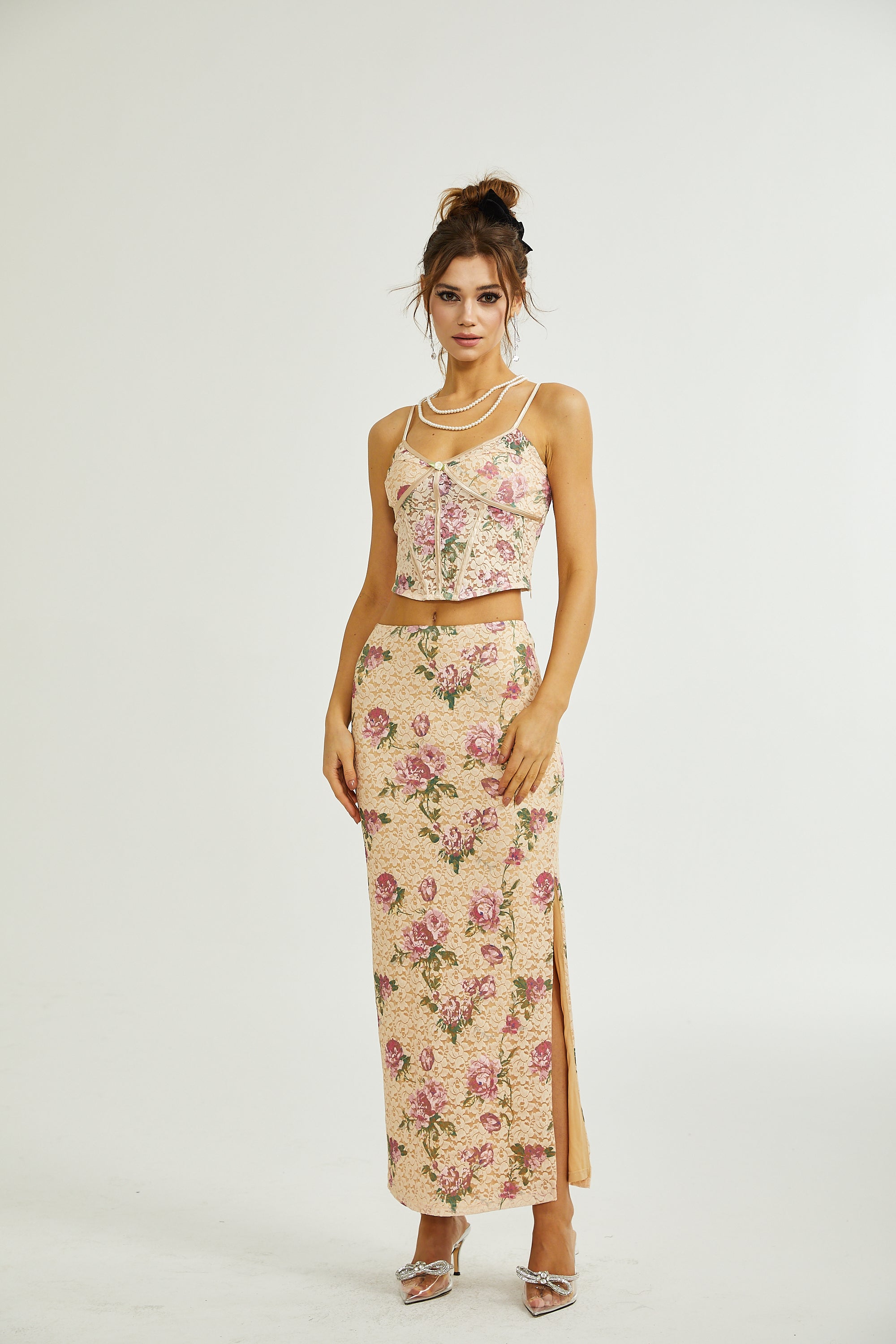 Gaëlle floral-print vest top & skirt matching set (US Only)