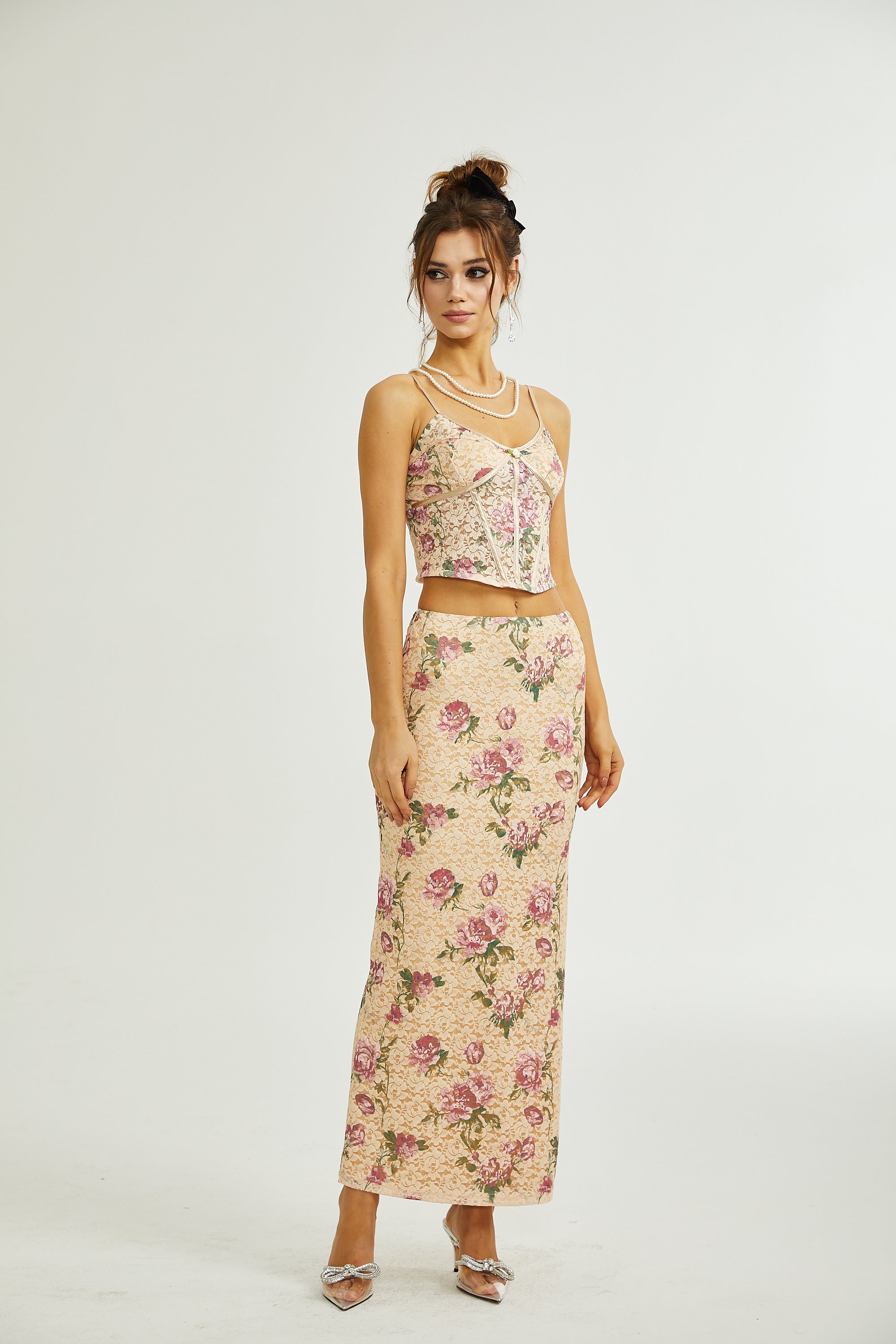 Gaëlle floral-print vest top & skirt matching set (US Only)