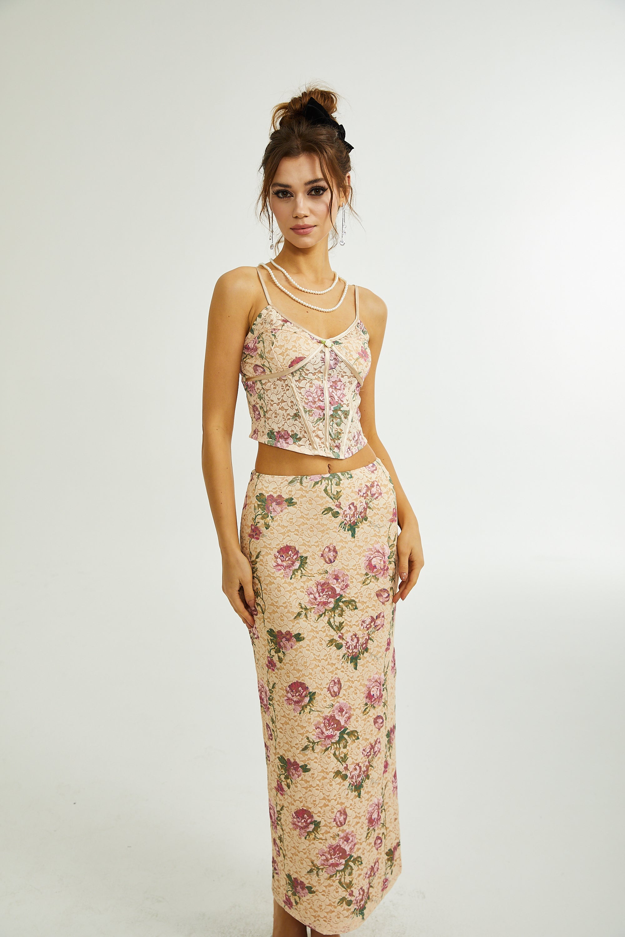Gaëlle floral-print vest top & skirt matching set (US Only)