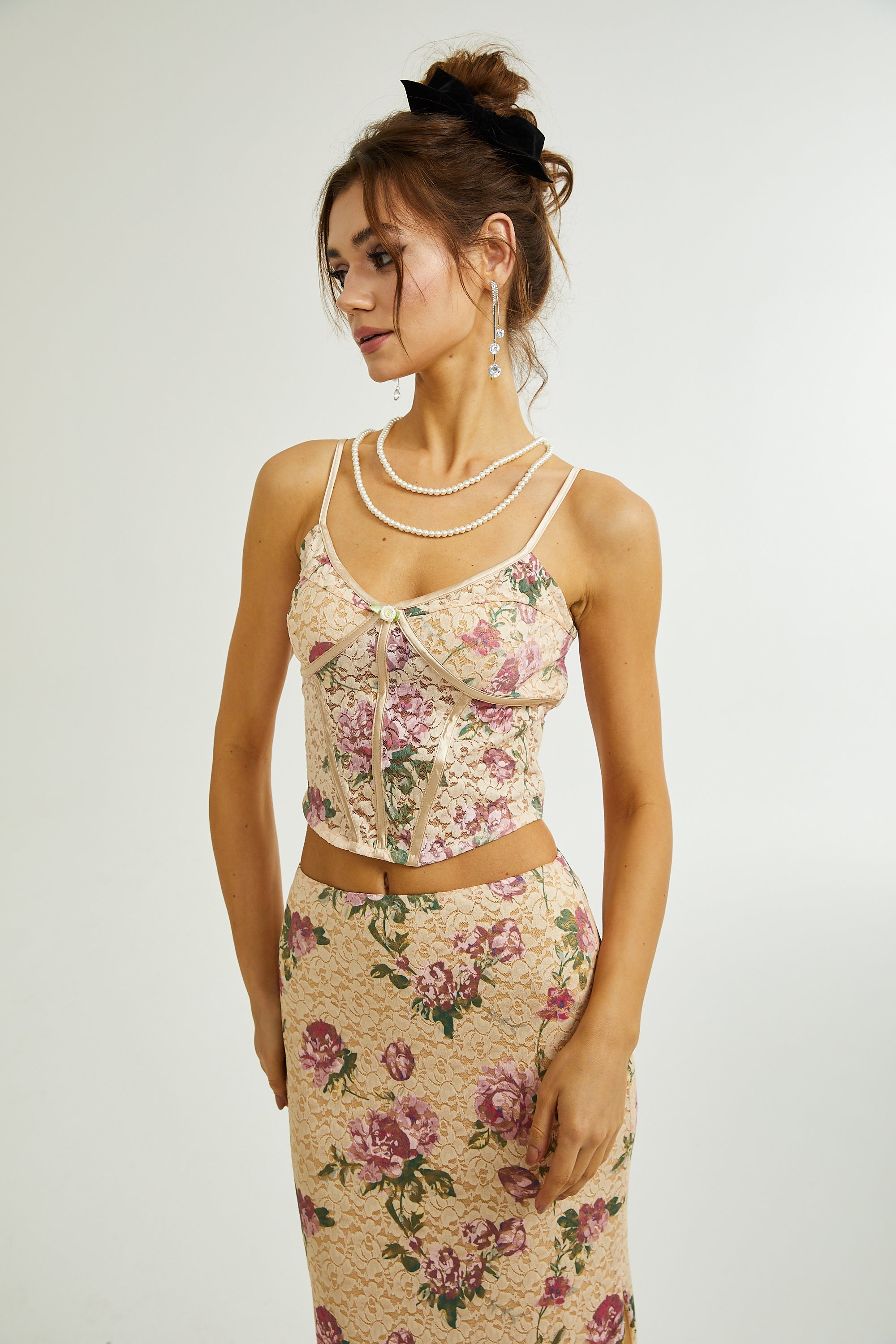 Gaëlle floral-print vest top & skirt matching set (US Only)