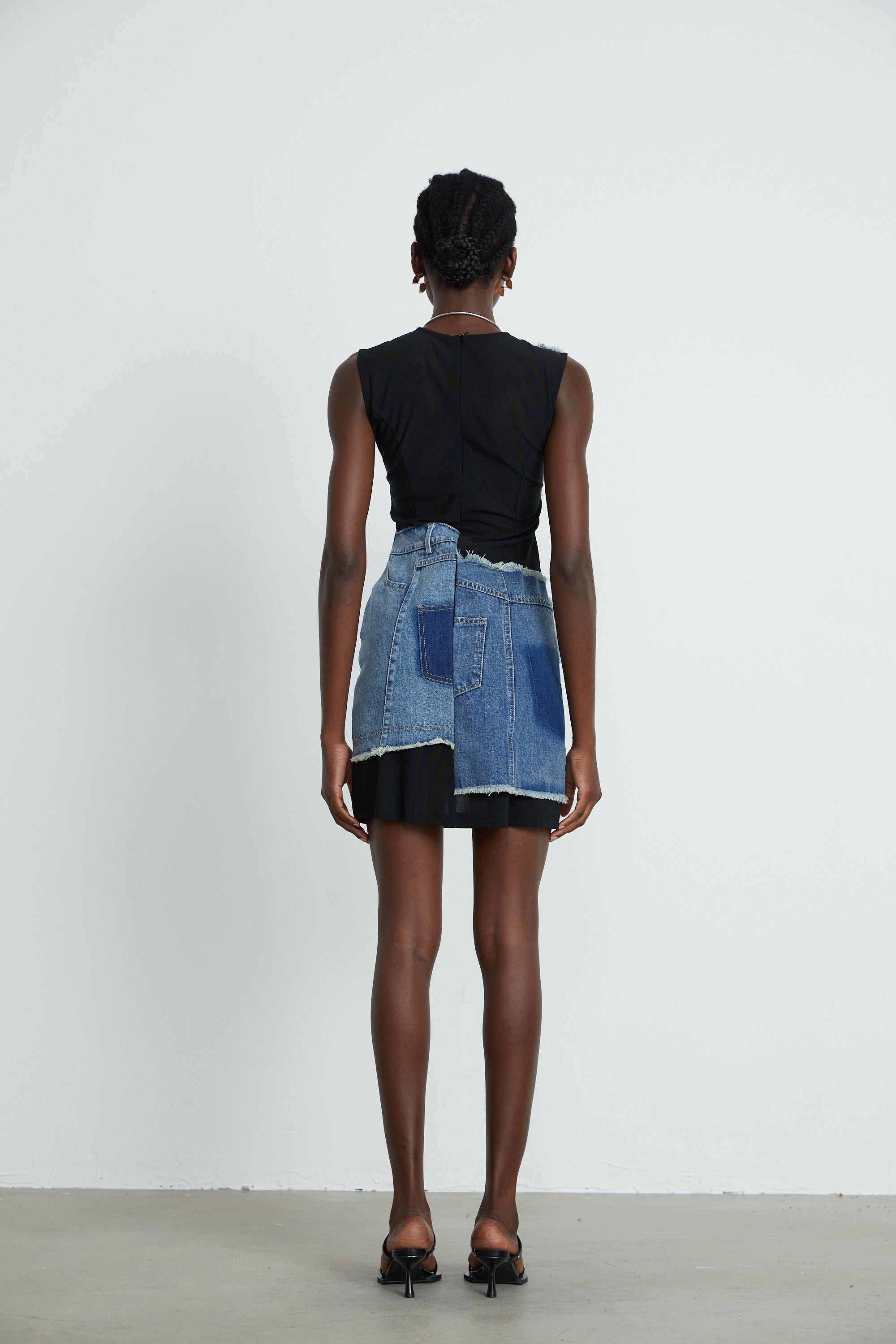 Lana denim patchwork sleeveless dress