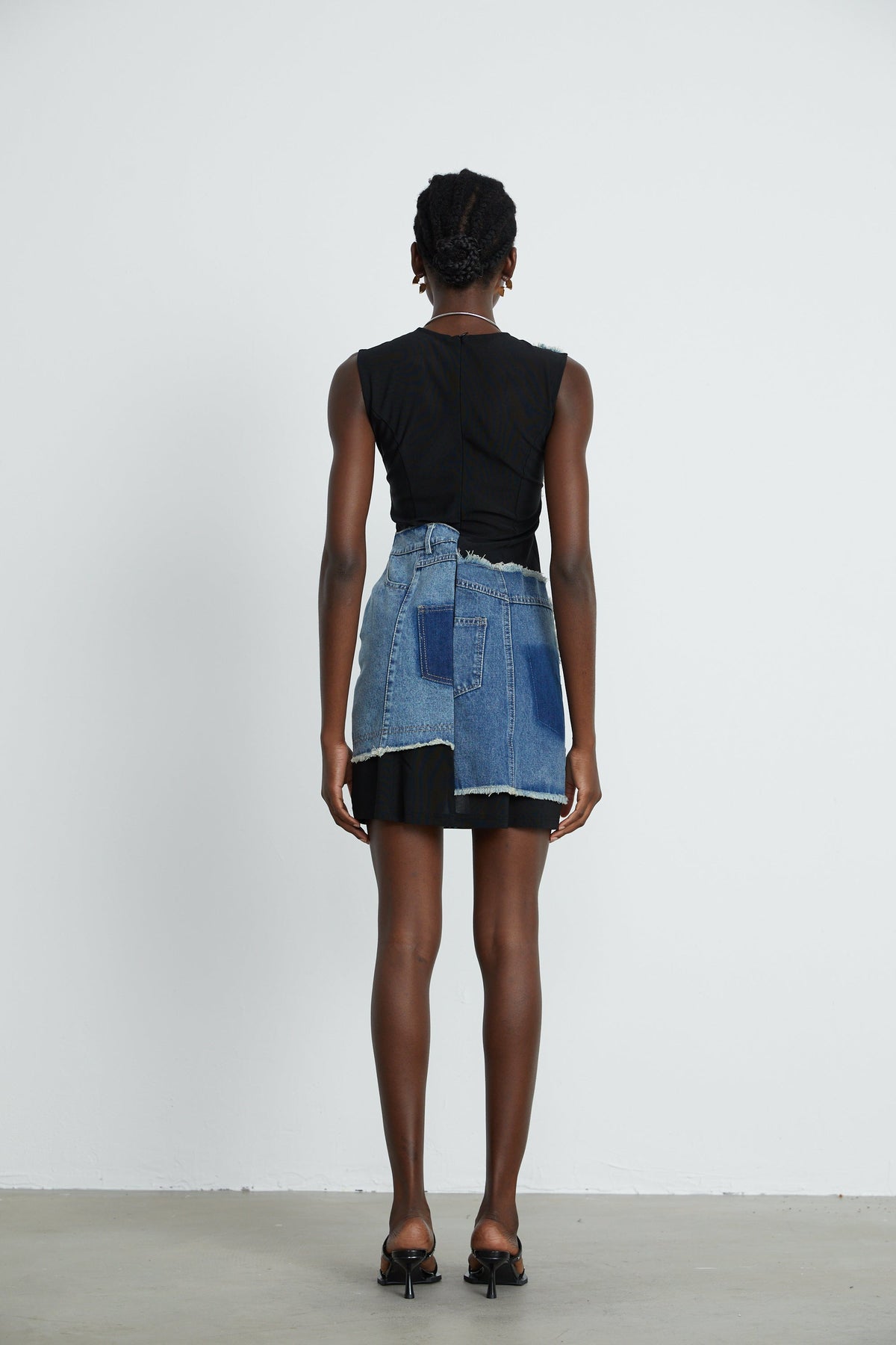 Lana denim patchwork sleeveless dress
