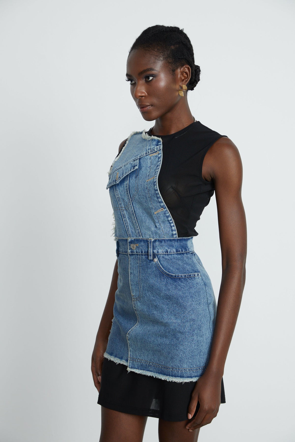 Lana denim patchwork sleeveless dress
