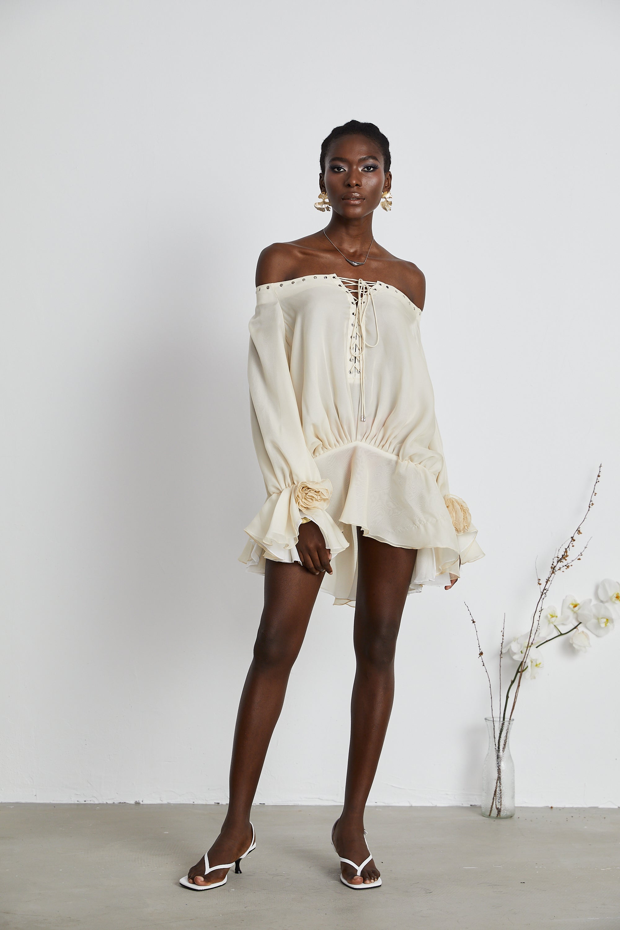 Lisette off-shoulder chiffon mini dress (Final Sale)