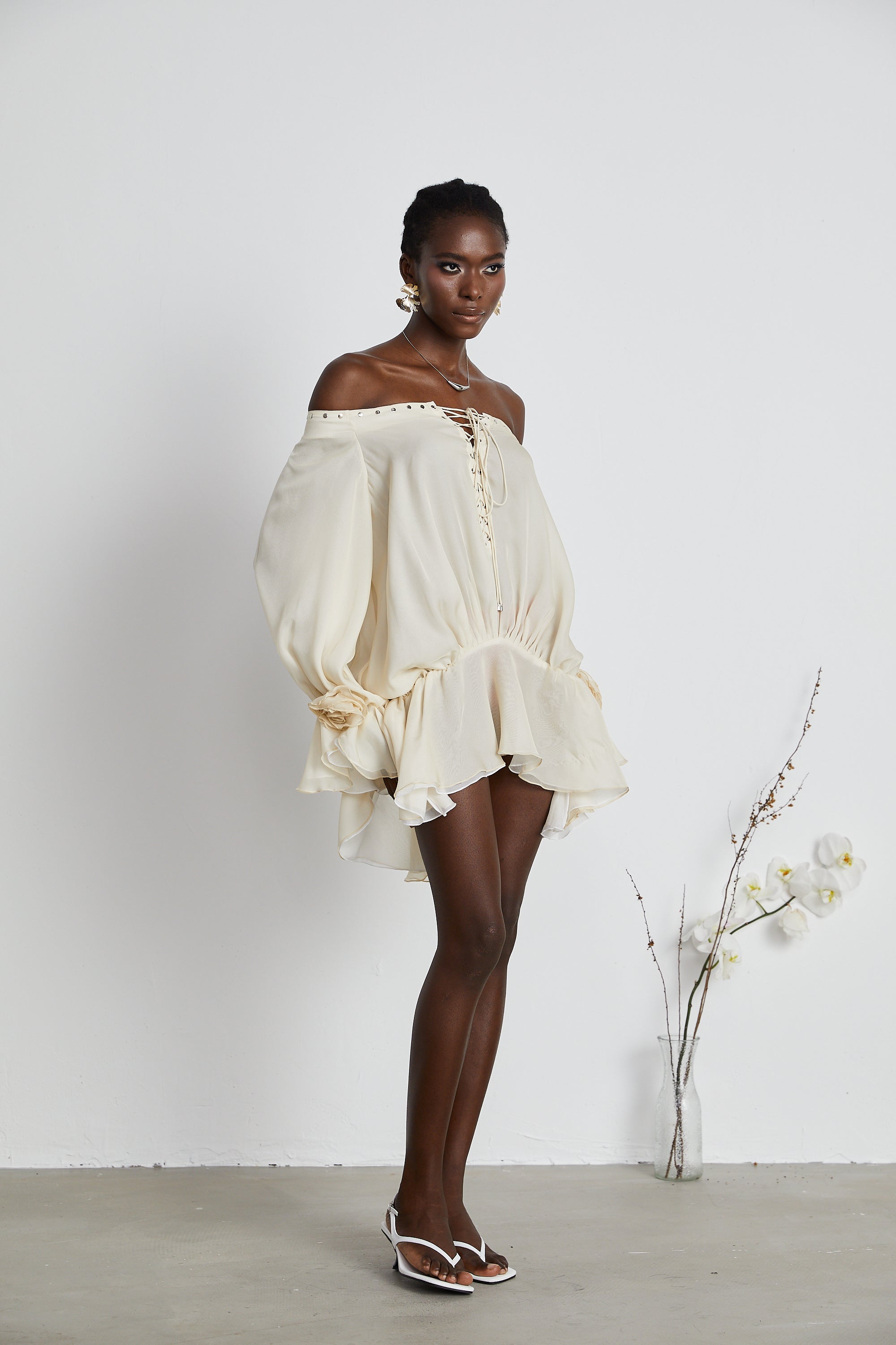 Lisette off-shoulder chiffon mini dress (Final Sale)