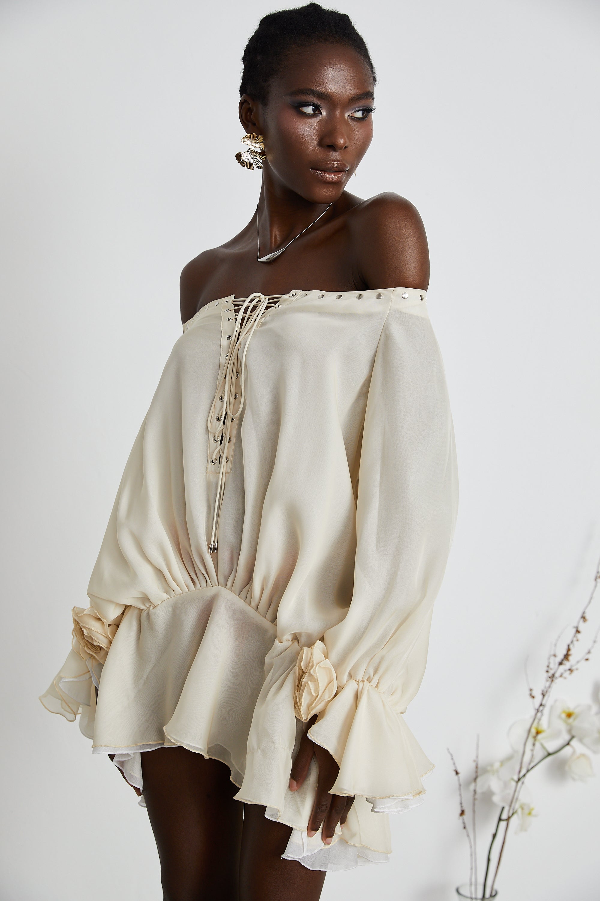 Lisette off-shoulder chiffon mini dress (Final Sale)