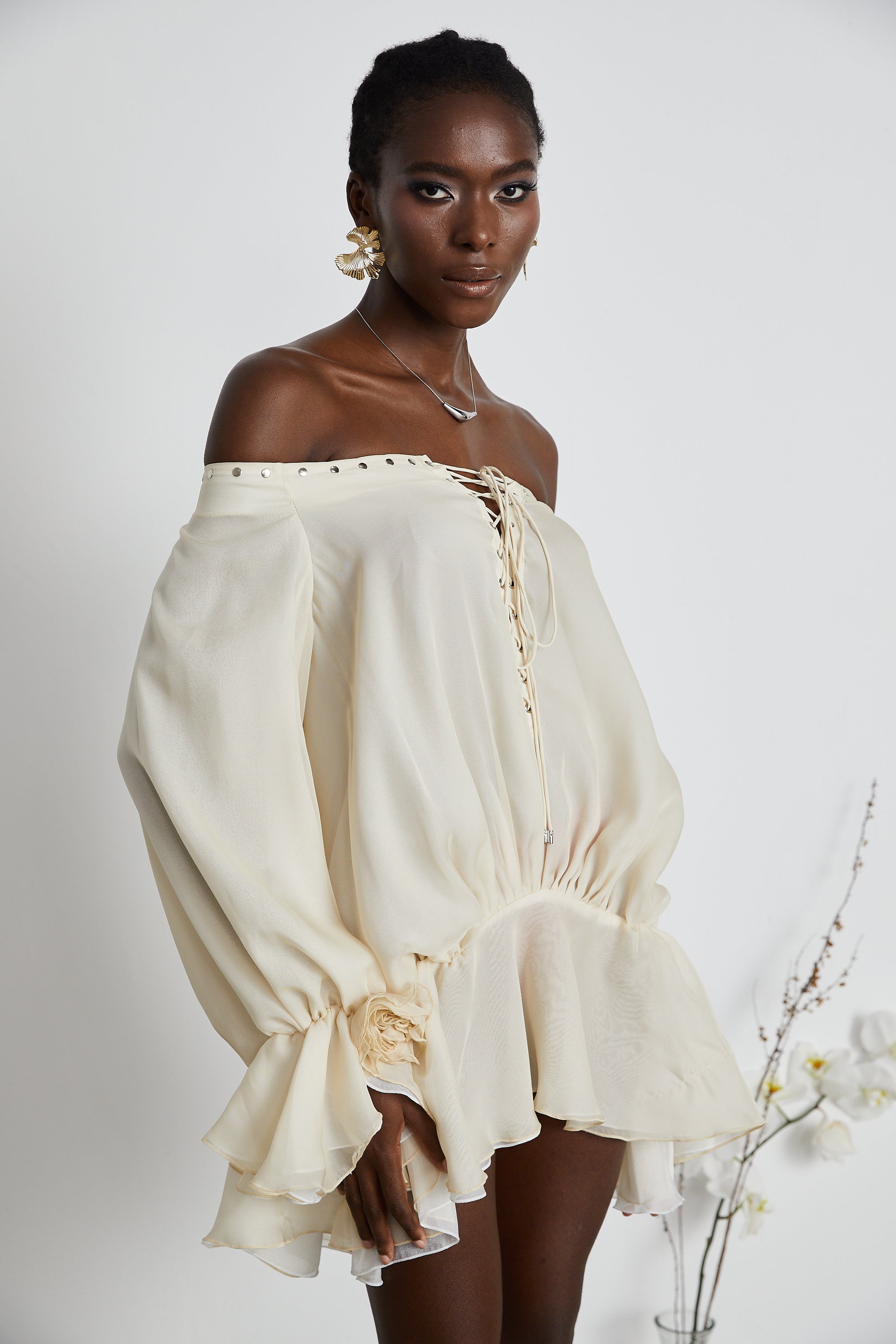 Lisette off-shoulder chiffon mini dress (Final Sale)