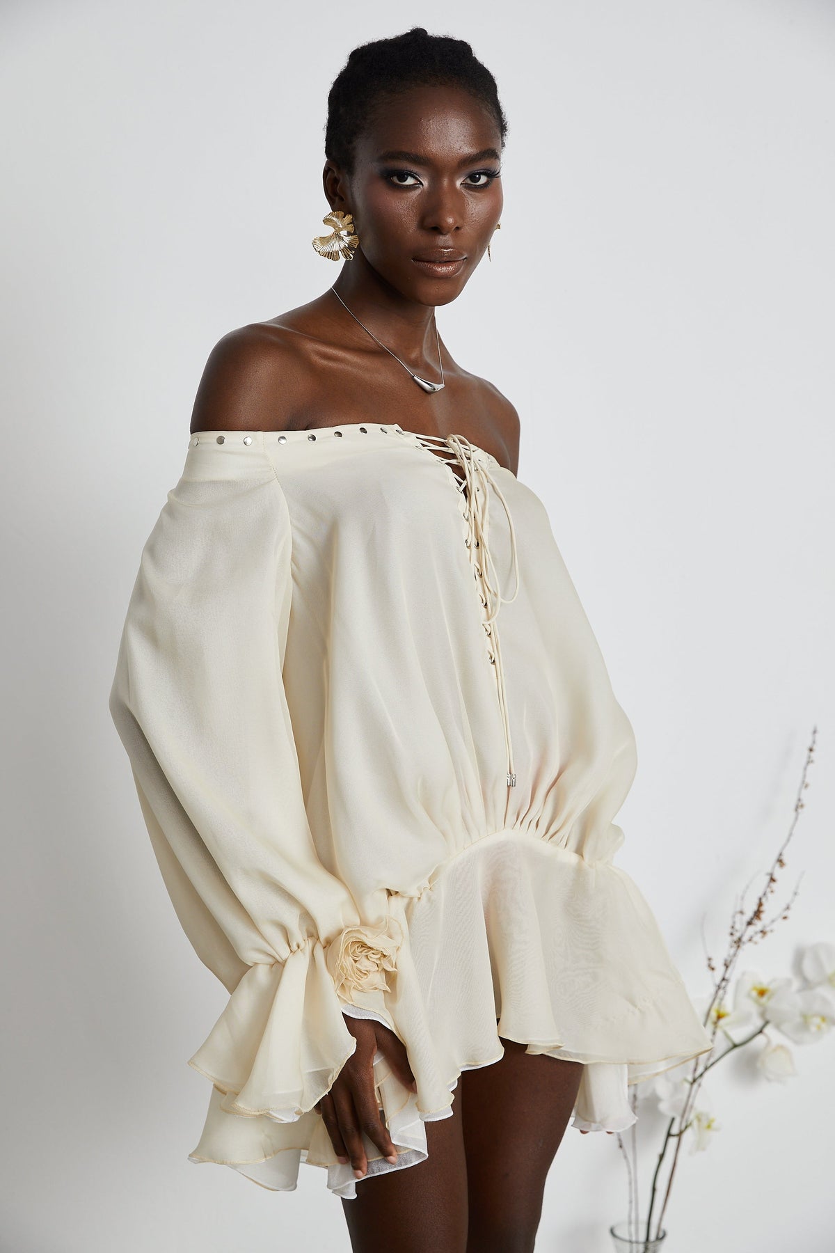 Lisette off-shoulder chiffon mini dress (Final Sale)