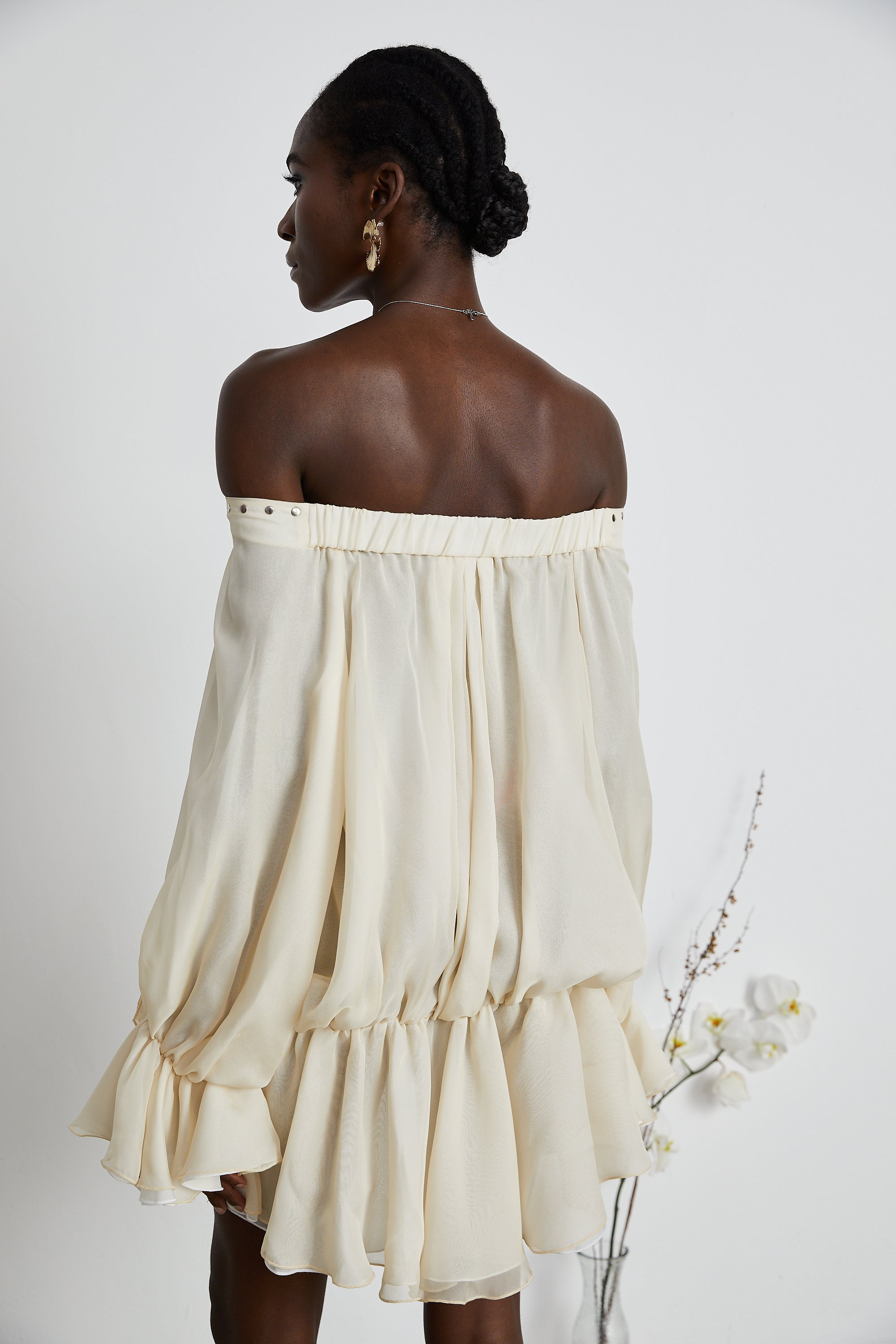 Lisette off-shoulder chiffon mini dress (Final Sale)