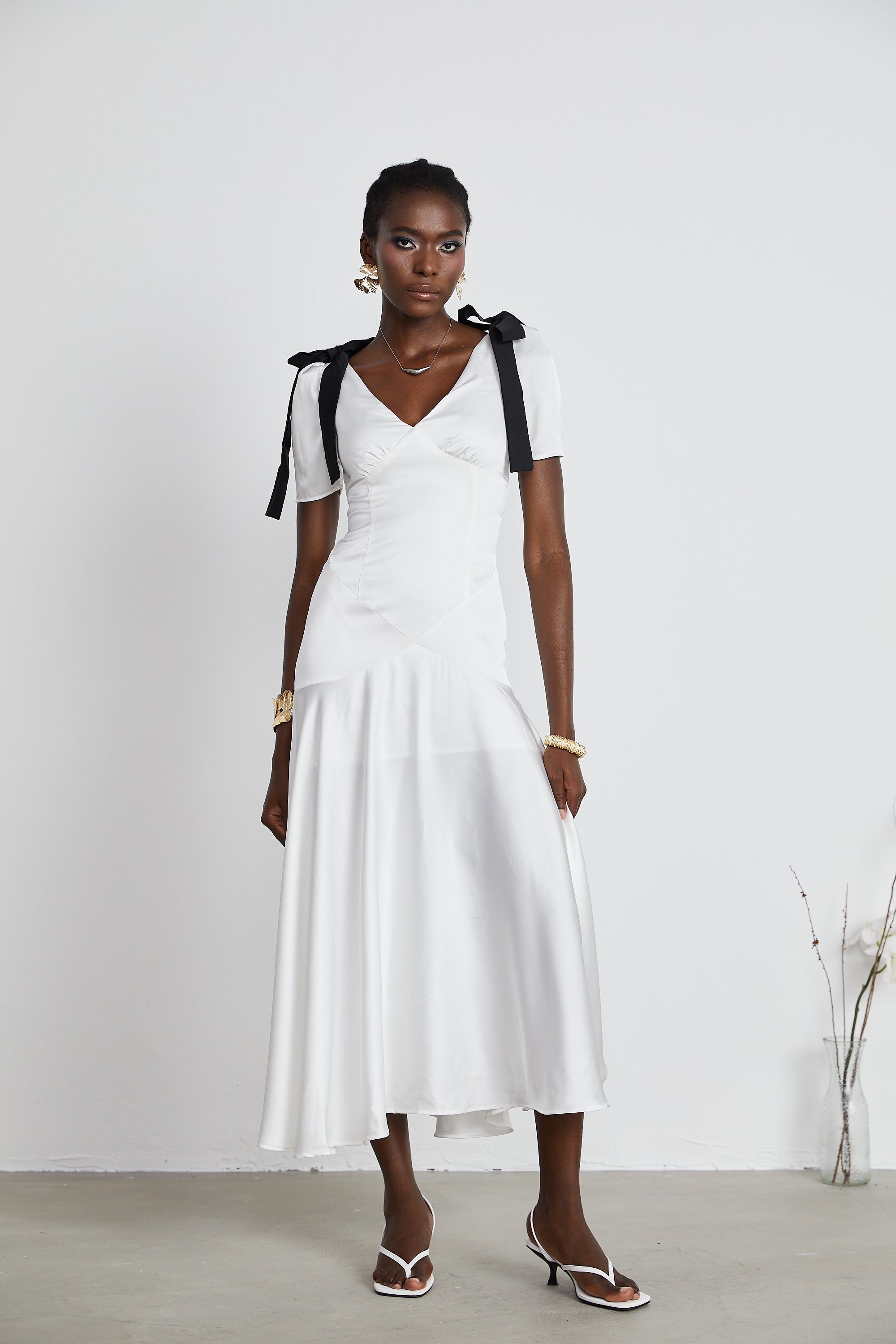 Cyrielle ribbon-detail puff-sleeve maxi dress