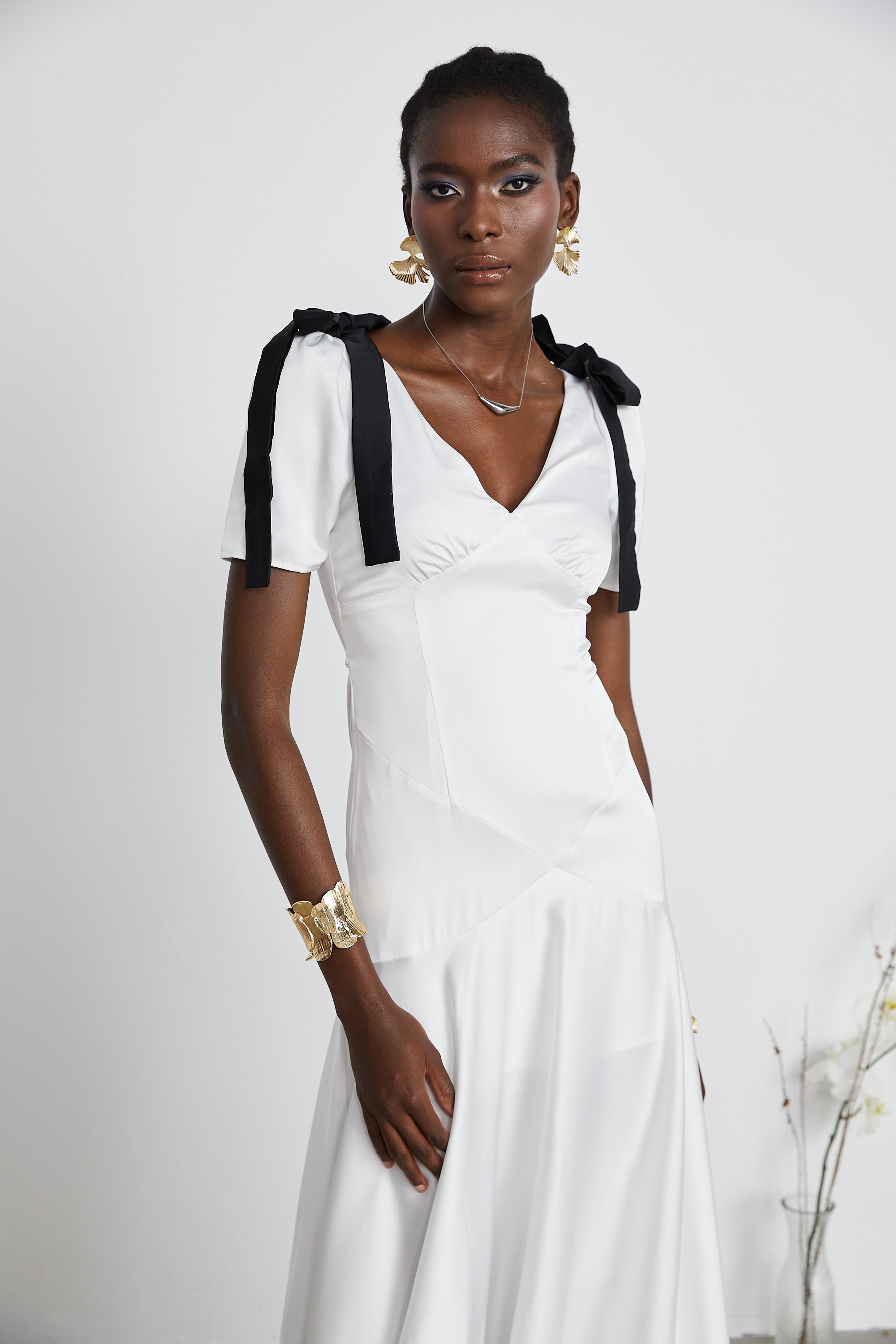 Cyrielle ribbon-detail puff-sleeve maxi dress