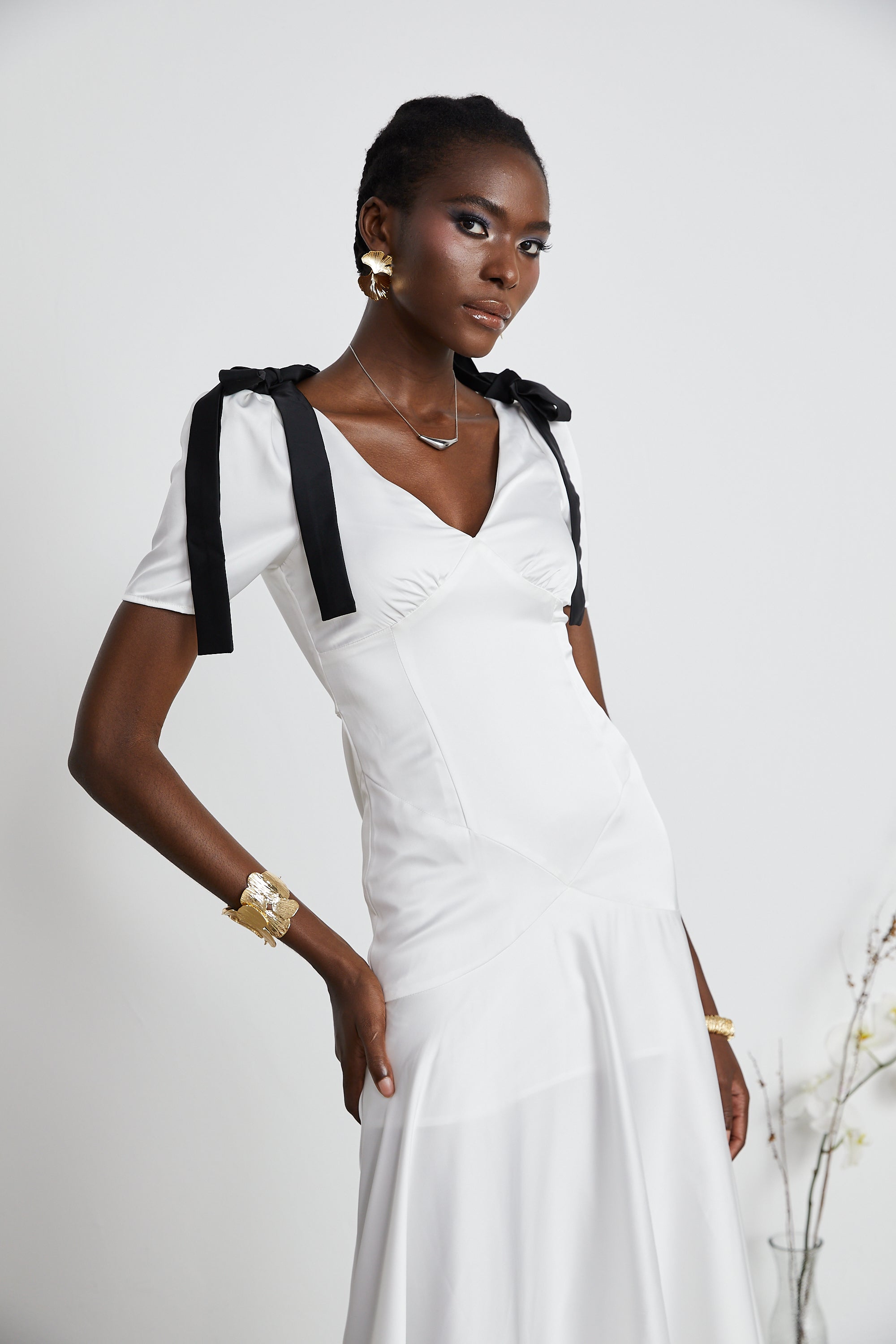 Cyrielle ribbon-detail puff-sleeve maxi dress