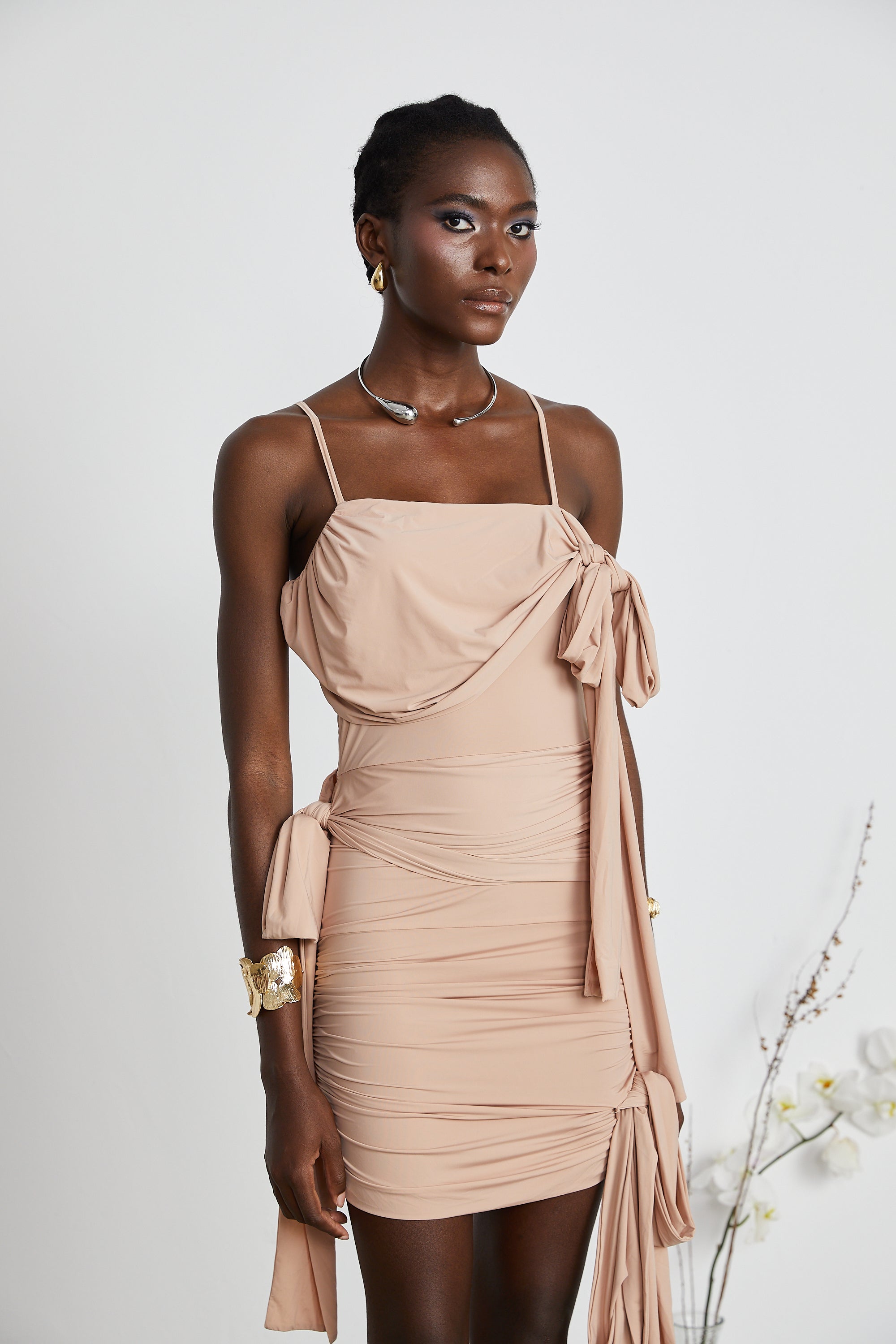 Vivien asymmetrical sash-detailing mini dress