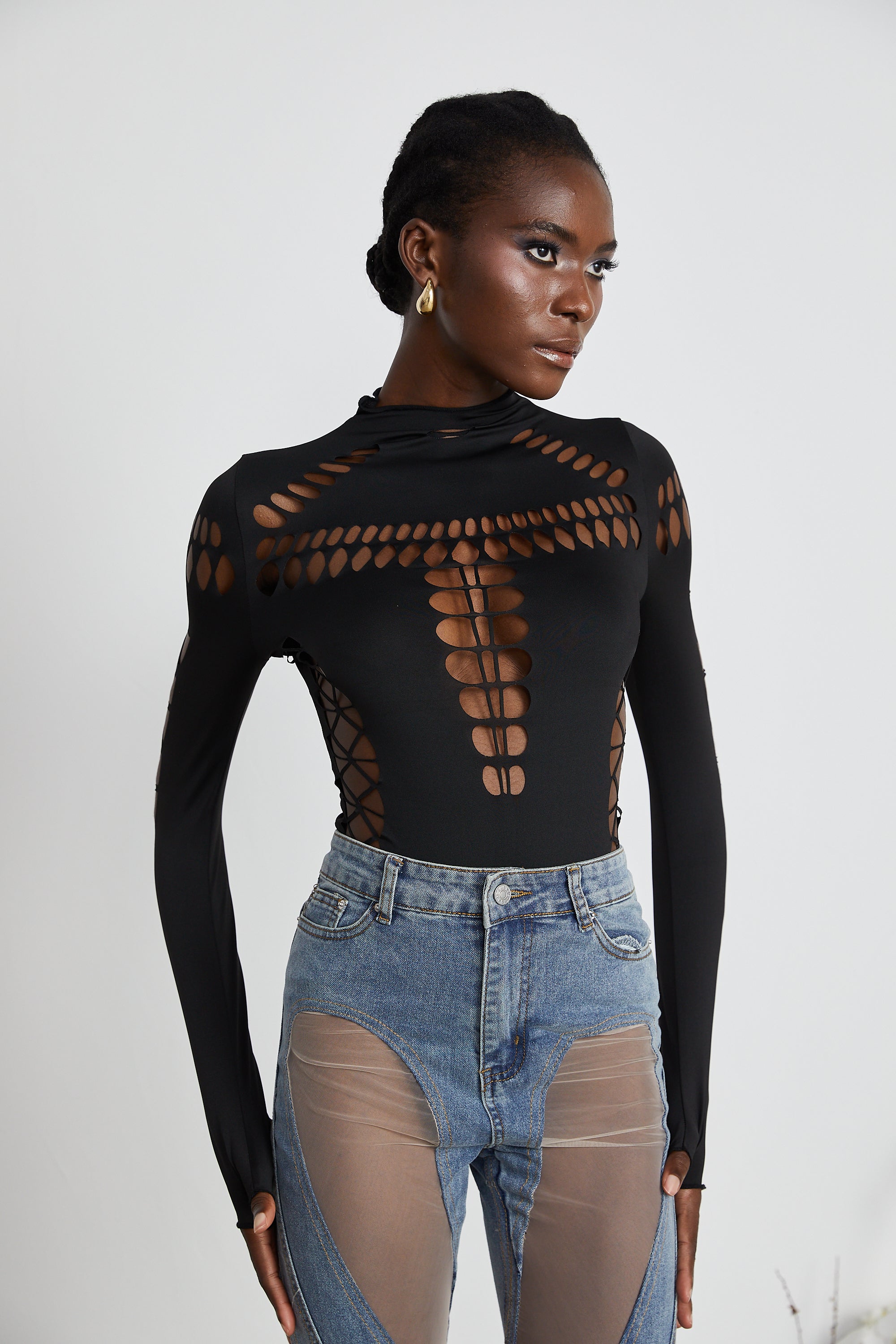 Capriana long-sleeved cut-out bodysuit
