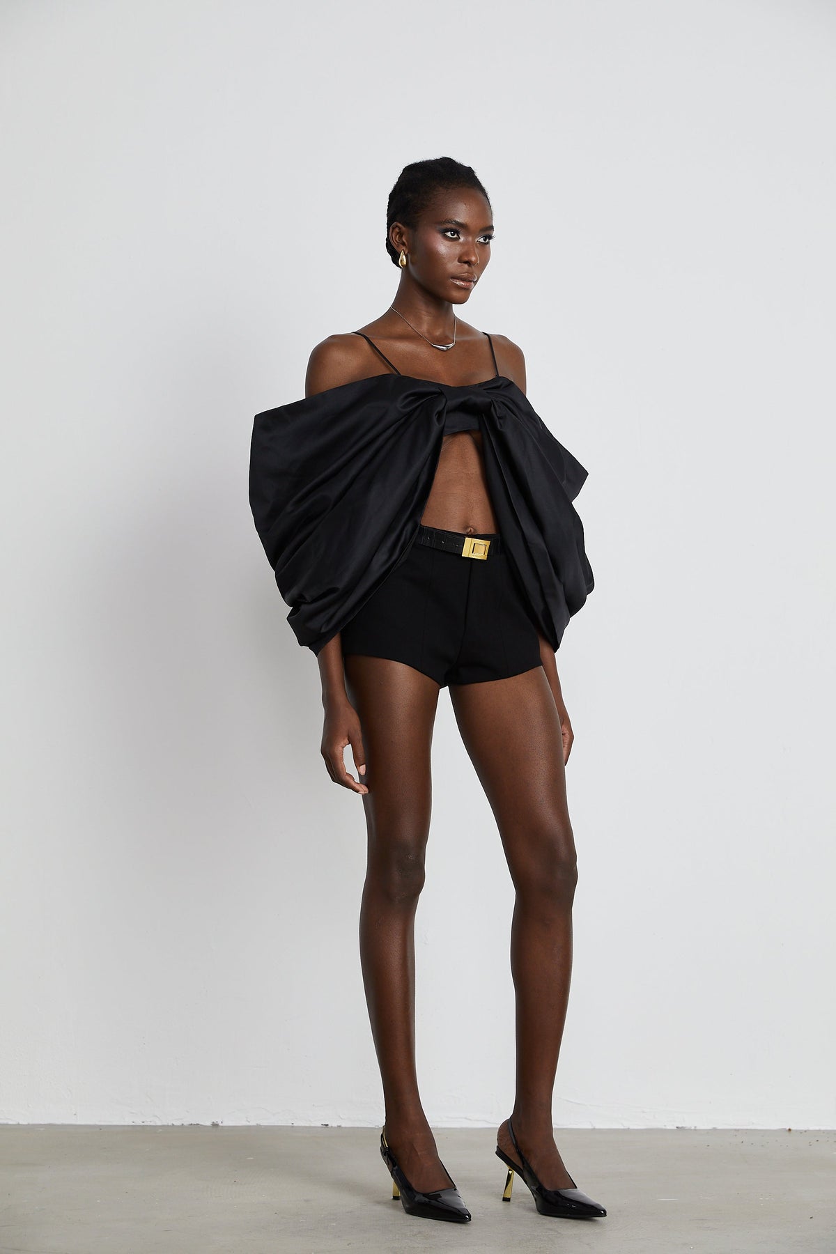 Solène bowknot scoop-back top in Black (Final Sale)