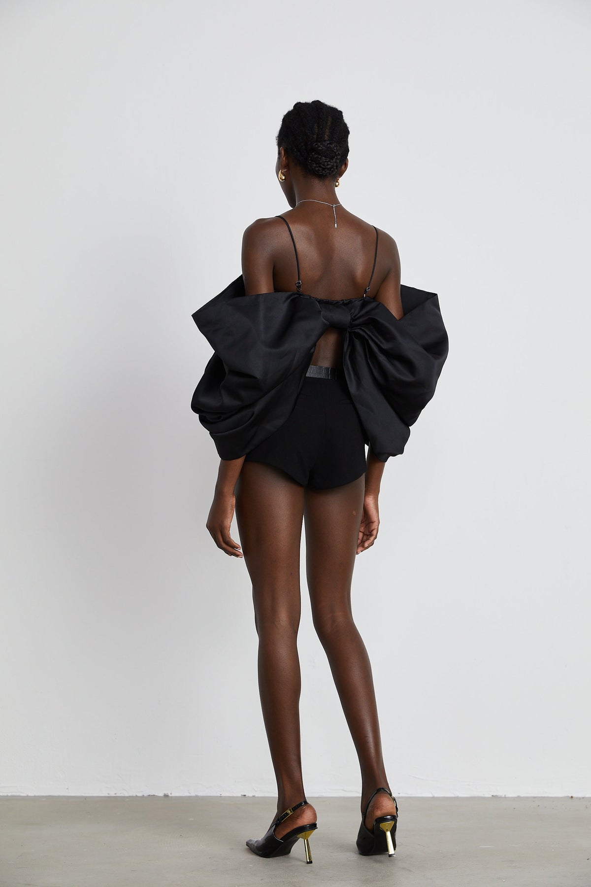 Solène bowknot scoop-back top in Black (Final Sale)
