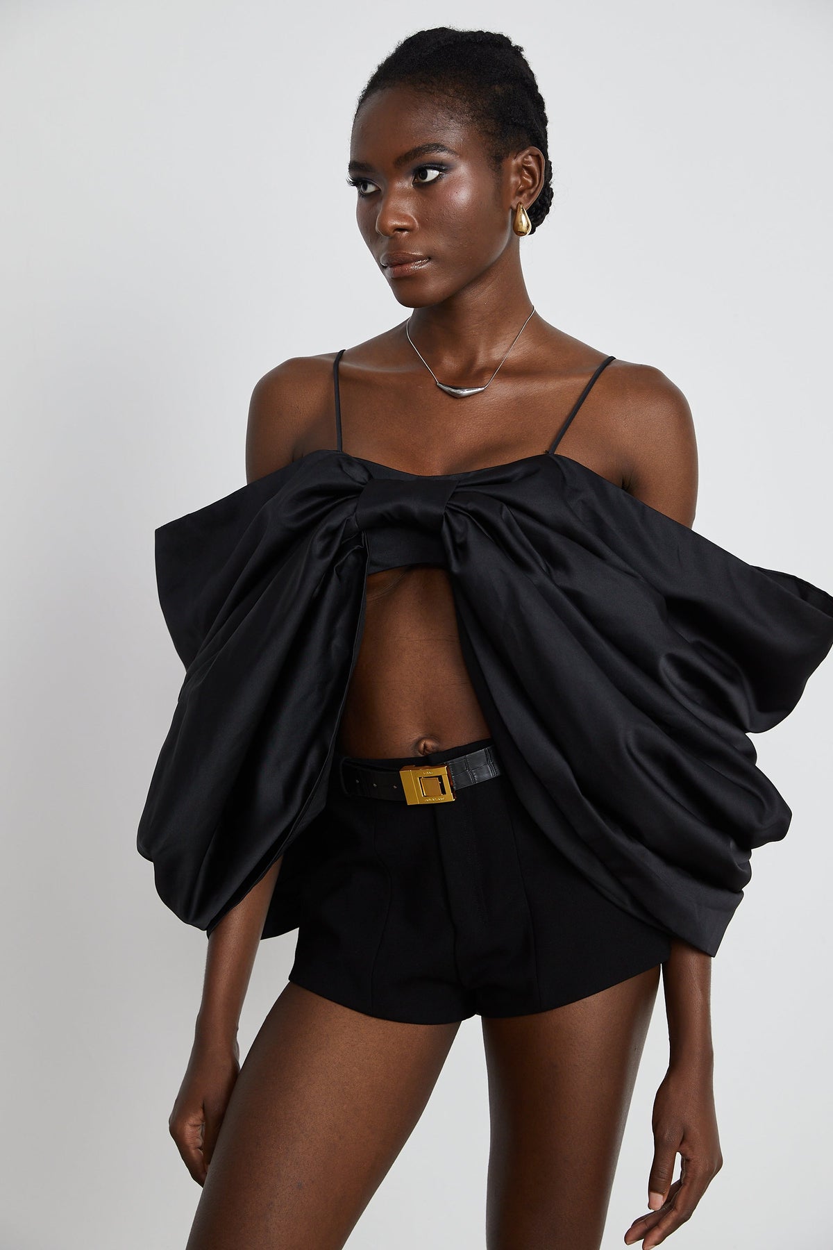 Solène bowknot scoop-back top in Black