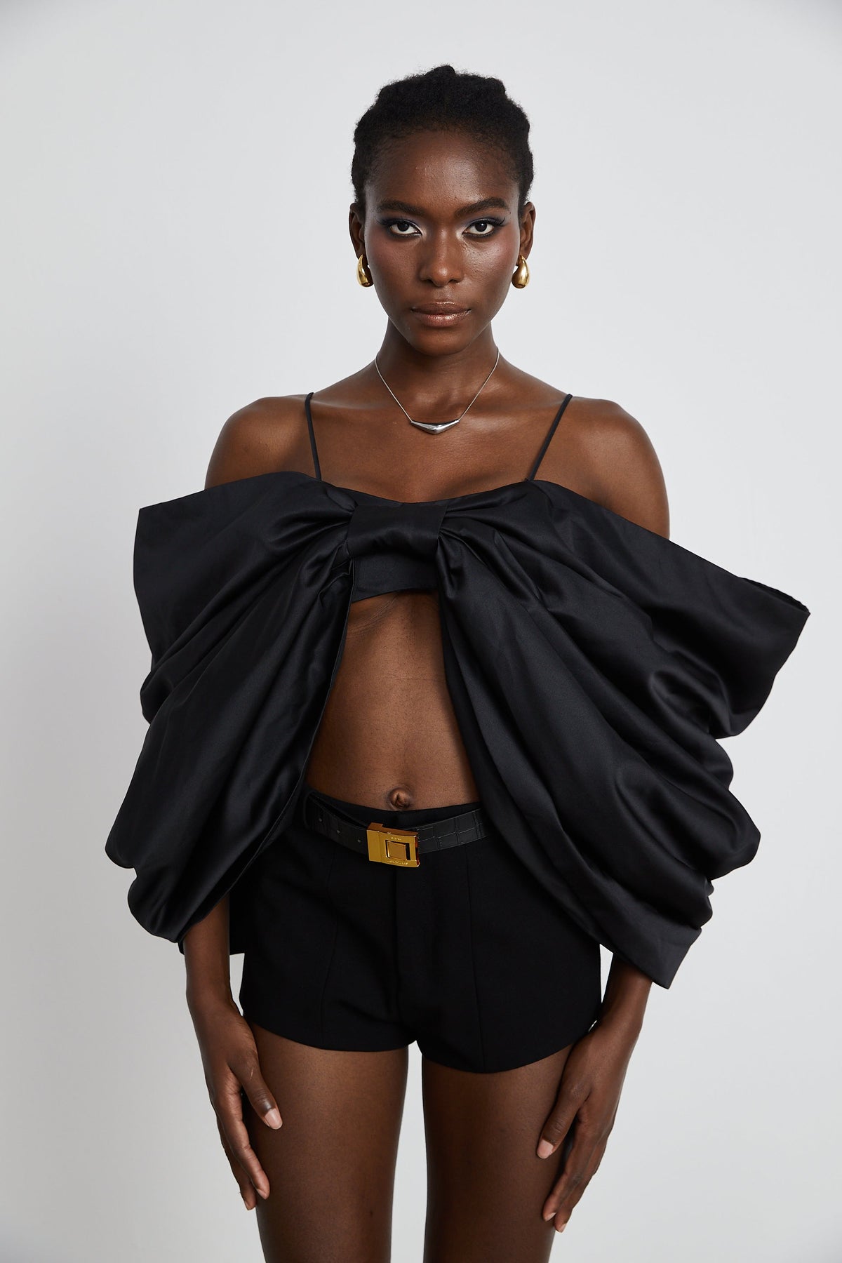 Solène bowknot scoop-back top in Black (Final Sale)