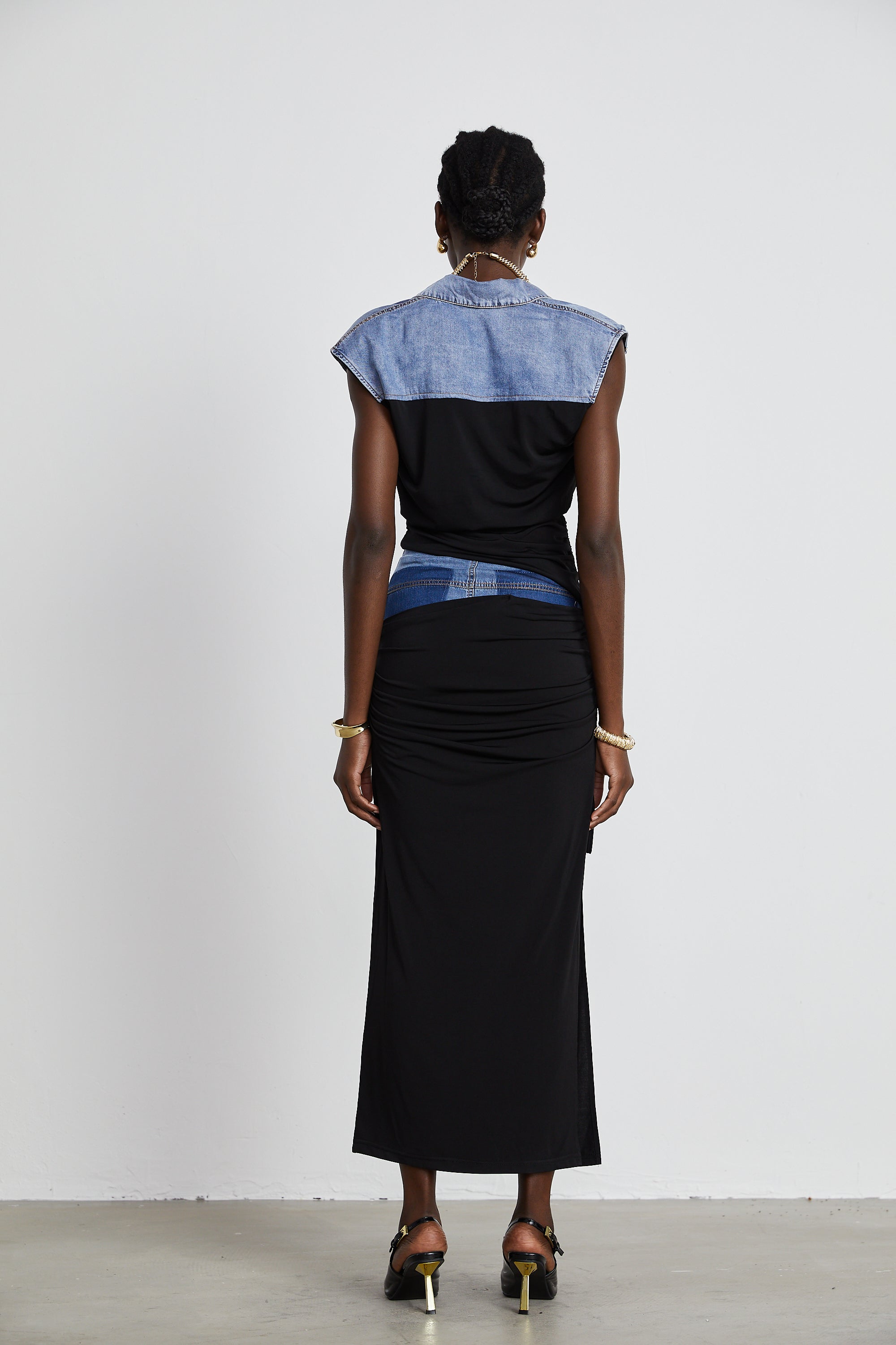 Nala jersey-panelled denim top & skirt matching set (Final Sale)