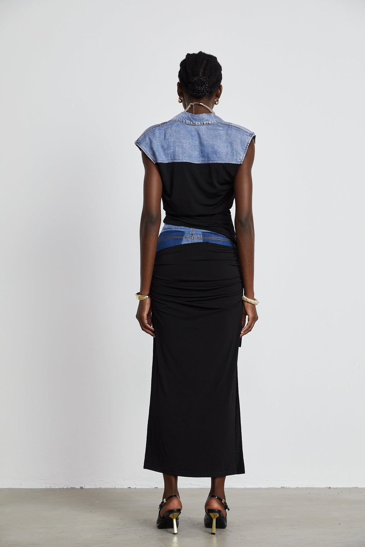 Nala jersey-panelled denim top & skirt matching set (Final Sale)