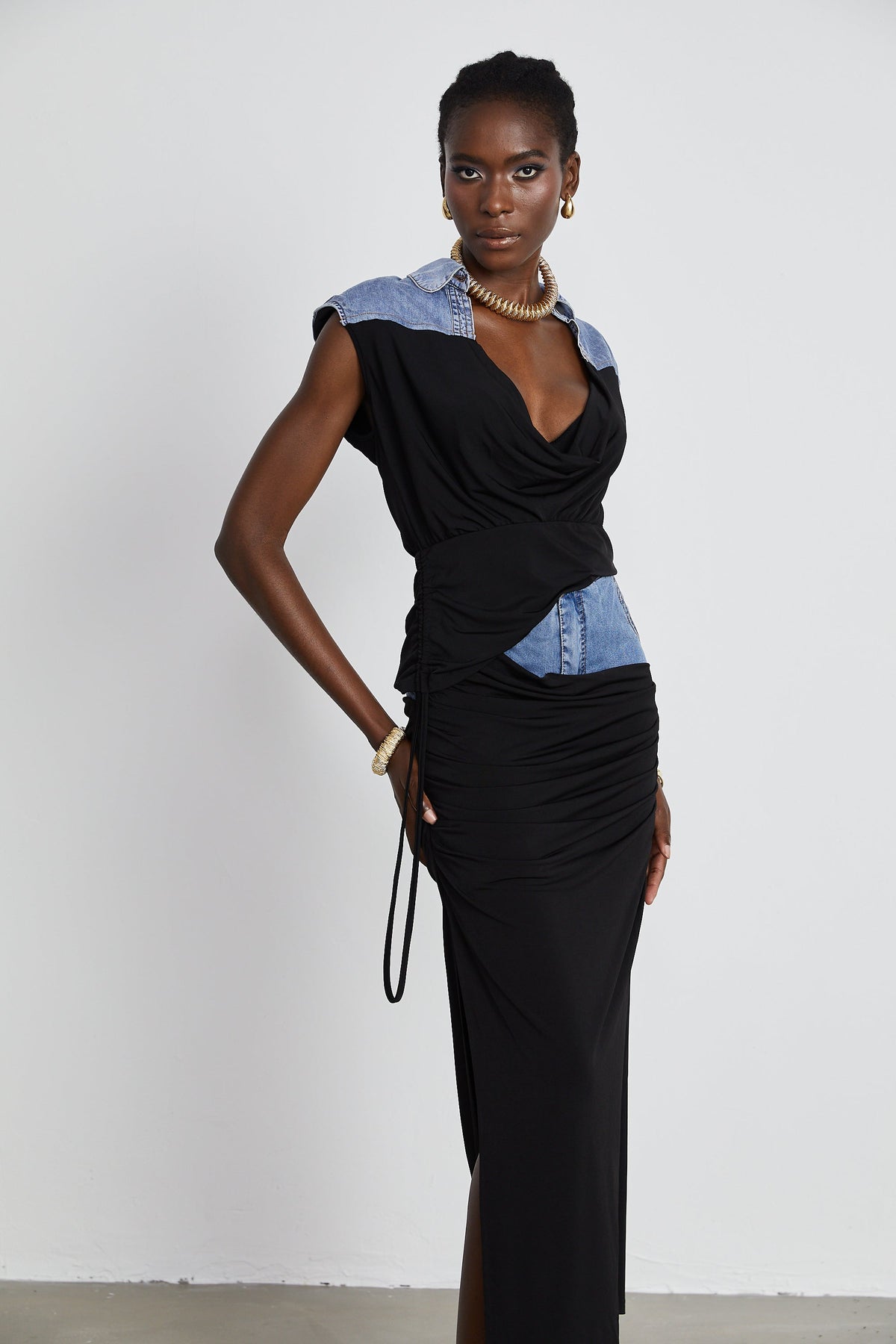 Nala jersey-panelled denim top & skirt matching set (Final Sale)