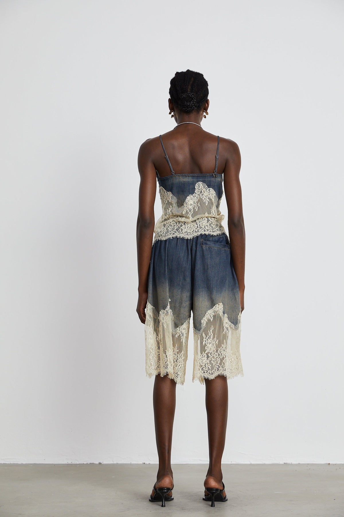 Sylvie lace-detail denim top & shorts matching set (Final Sale-US Only)