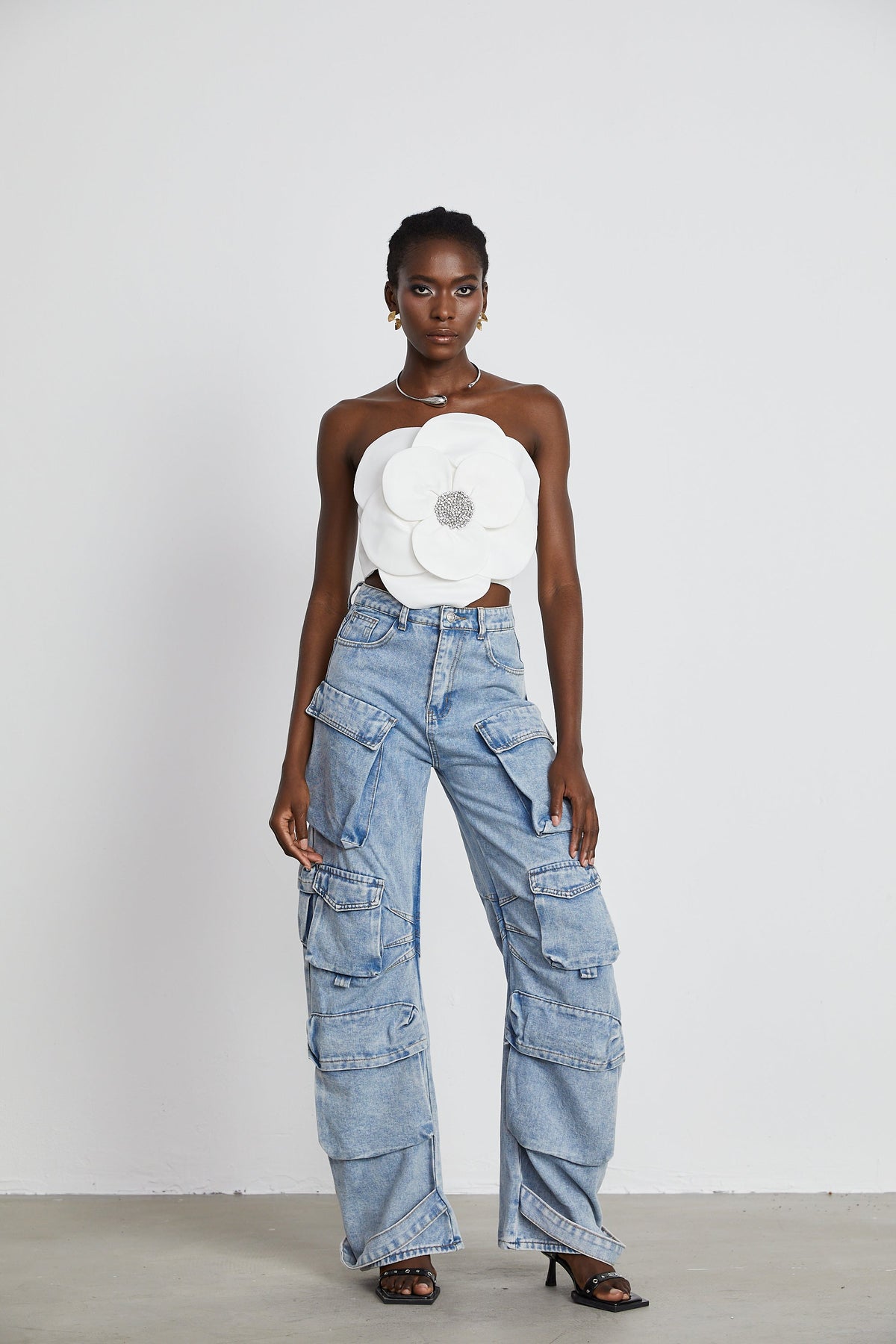 Roxane crystal-embellished floral-appliqué top