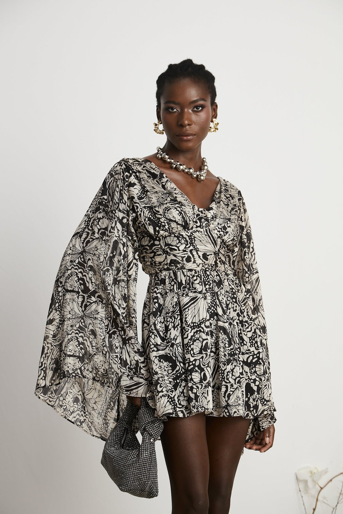 Perrine pattern-print V-neck mini dress (Final Sale)