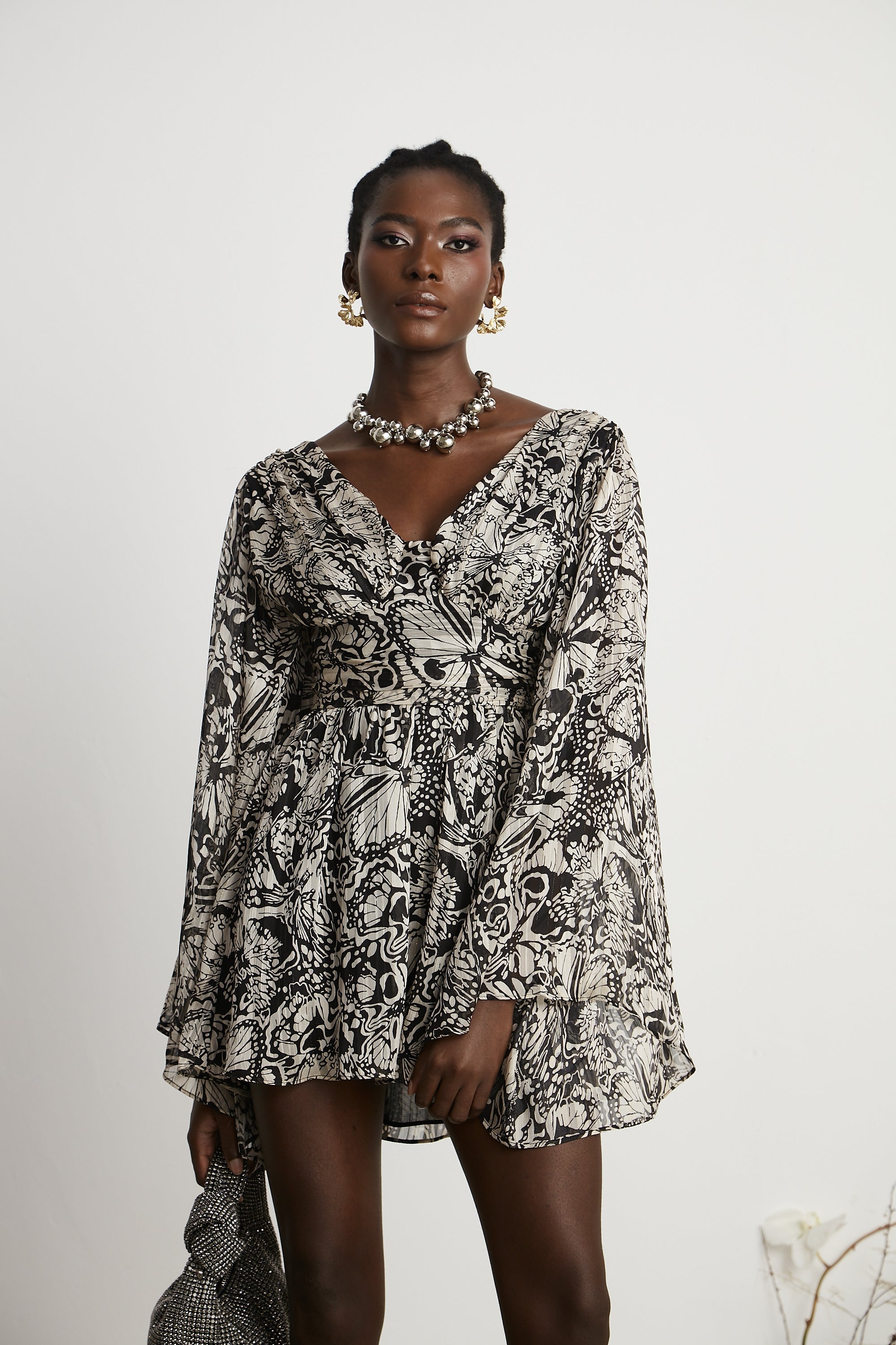 Perrine pattern-print V-neck mini dress (Final Sale)
