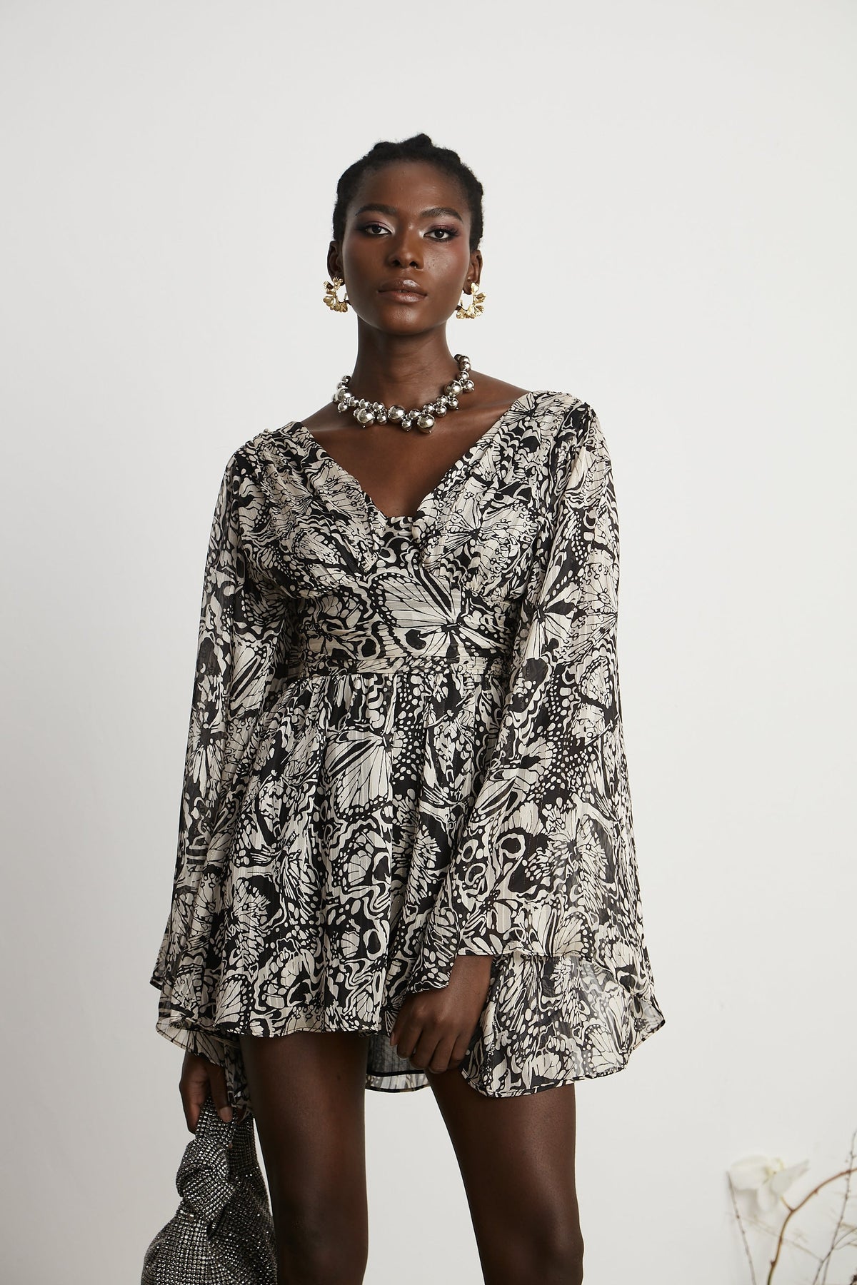 Perrine pattern-print V-neck mini dress (Final Sale)