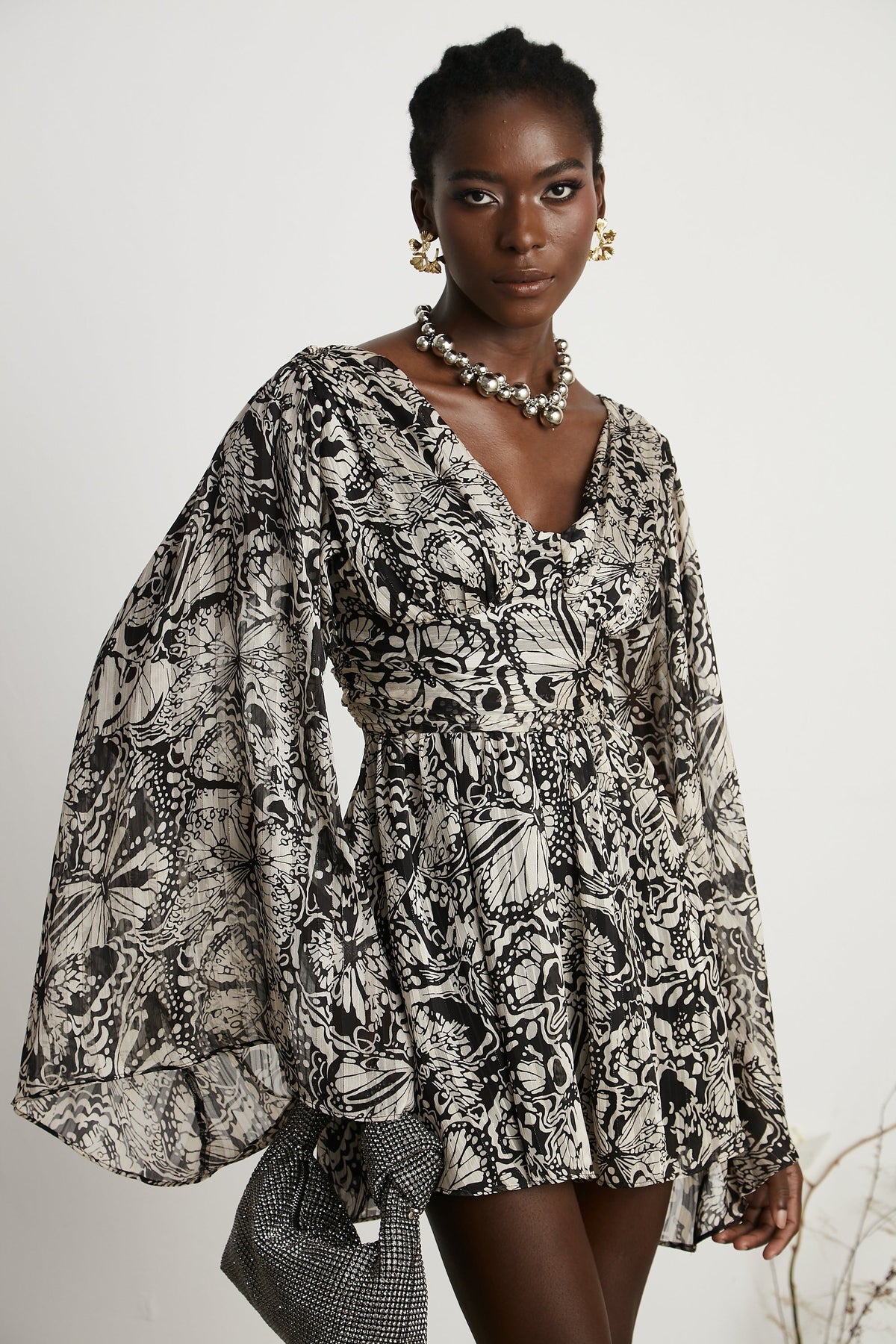 Perrine pattern-print V-neck mini dress (Final Sale)