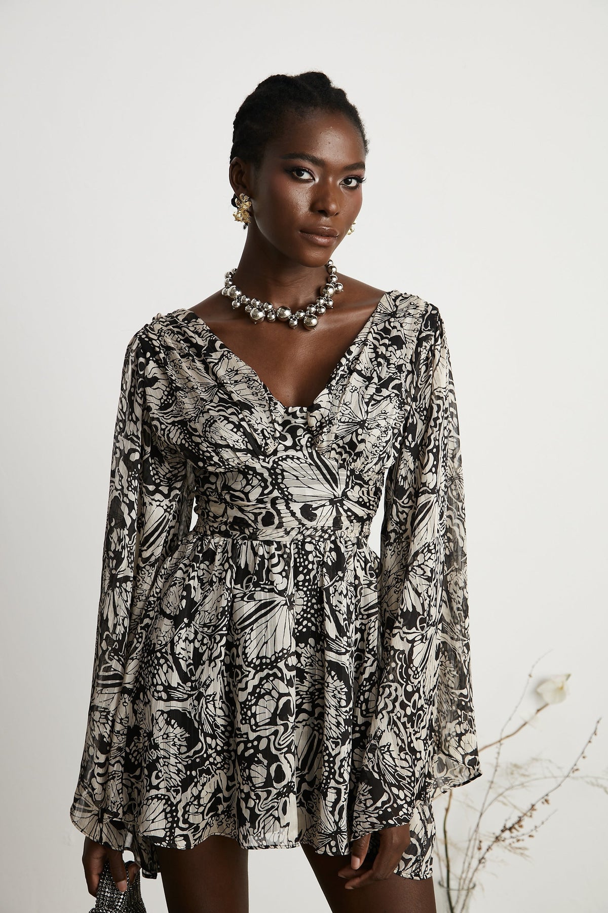 Perrine pattern-print V-neck mini dress (Final Sale)
