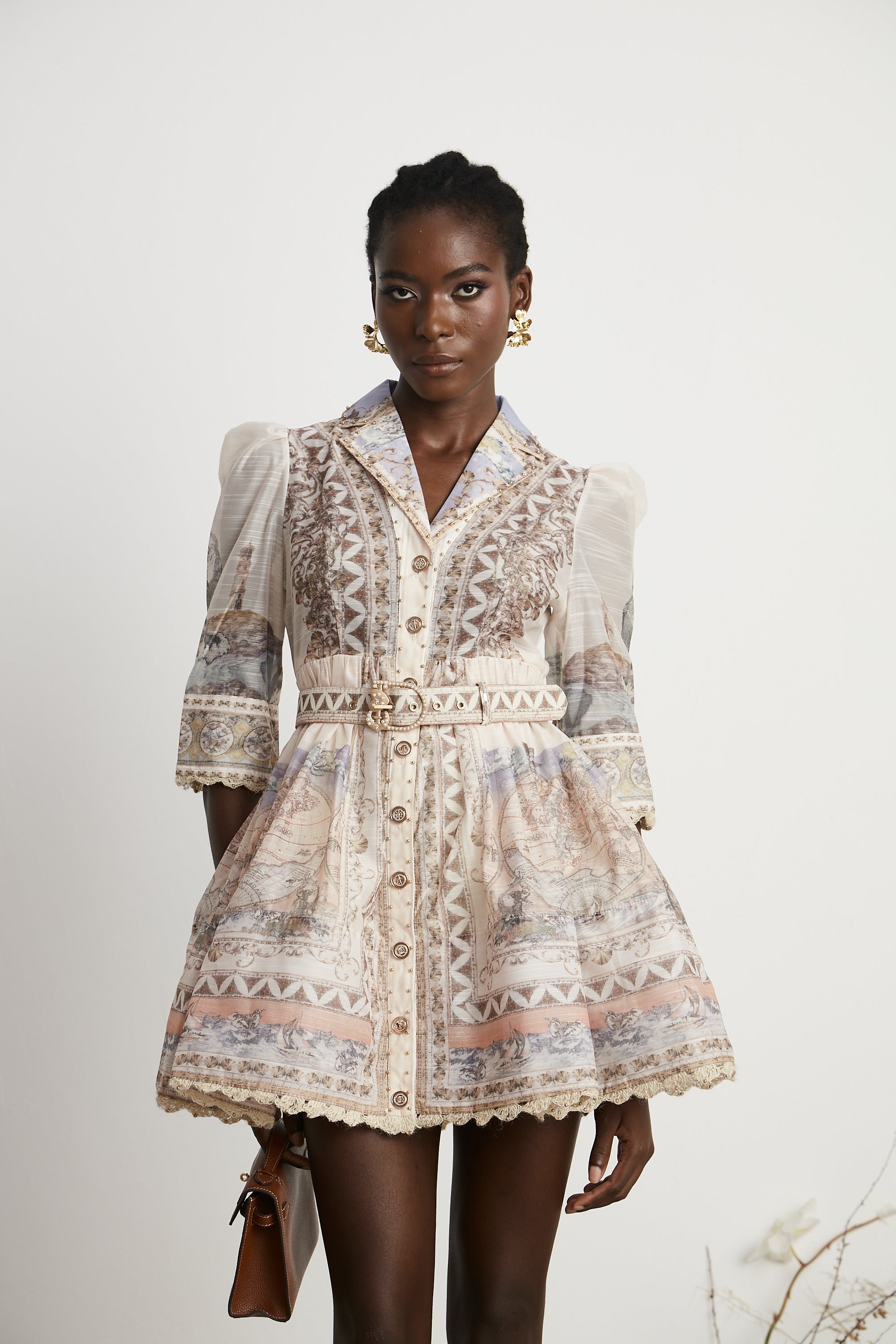 Joséphine belted V-neck mini dress