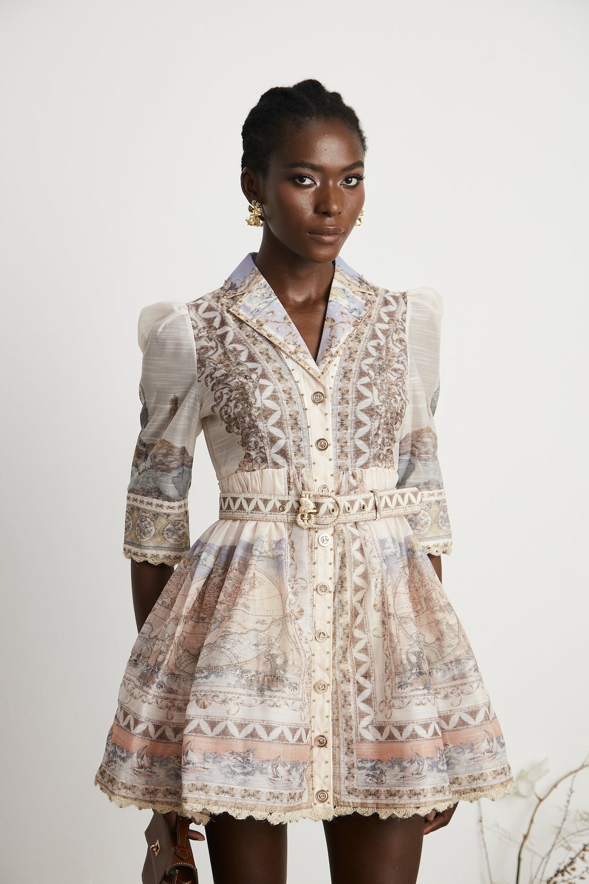 Joséphine belted V-neck mini dress