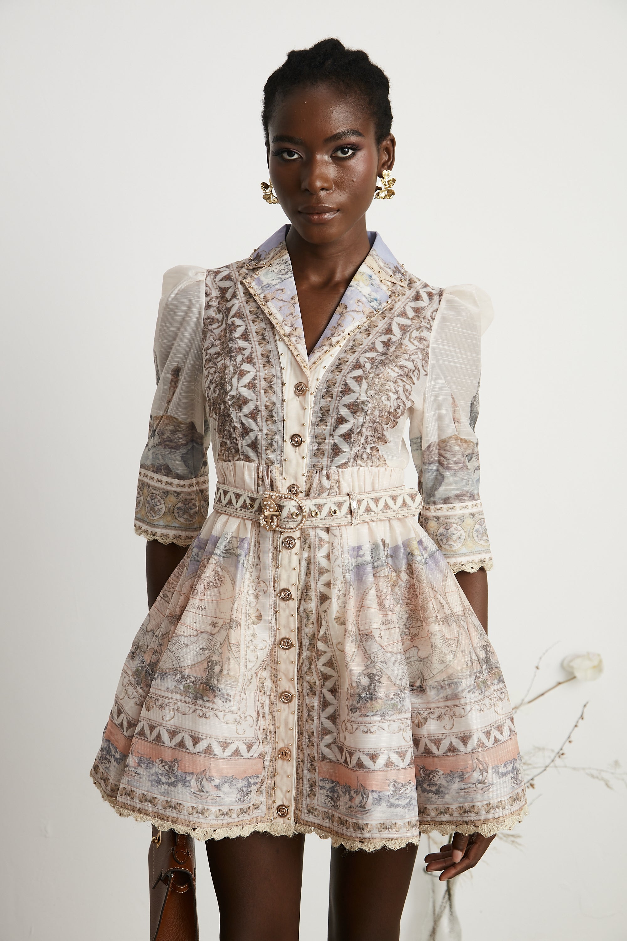 Joséphine belted V-neck mini dress
