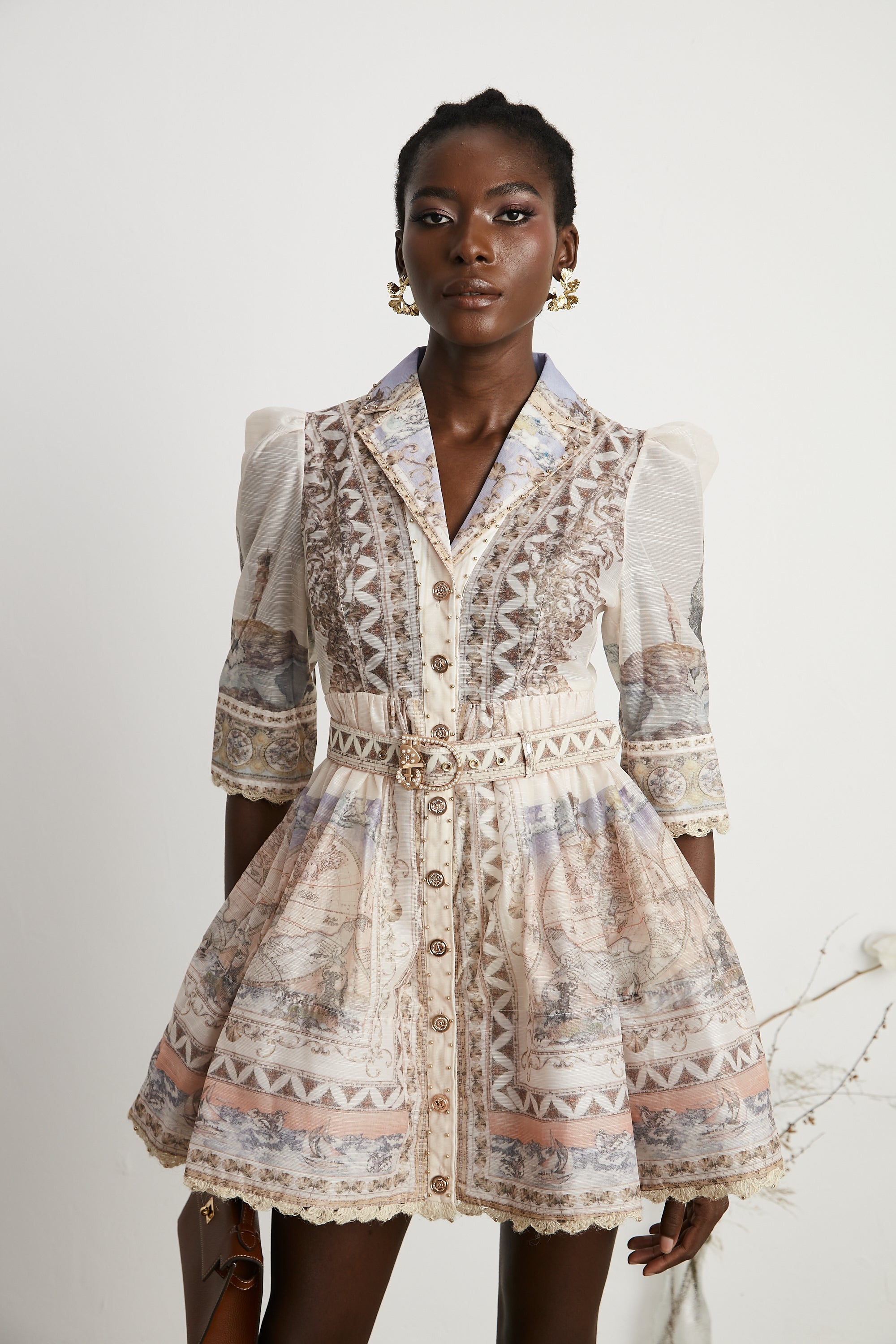 Joséphine belted V-neck mini dress
