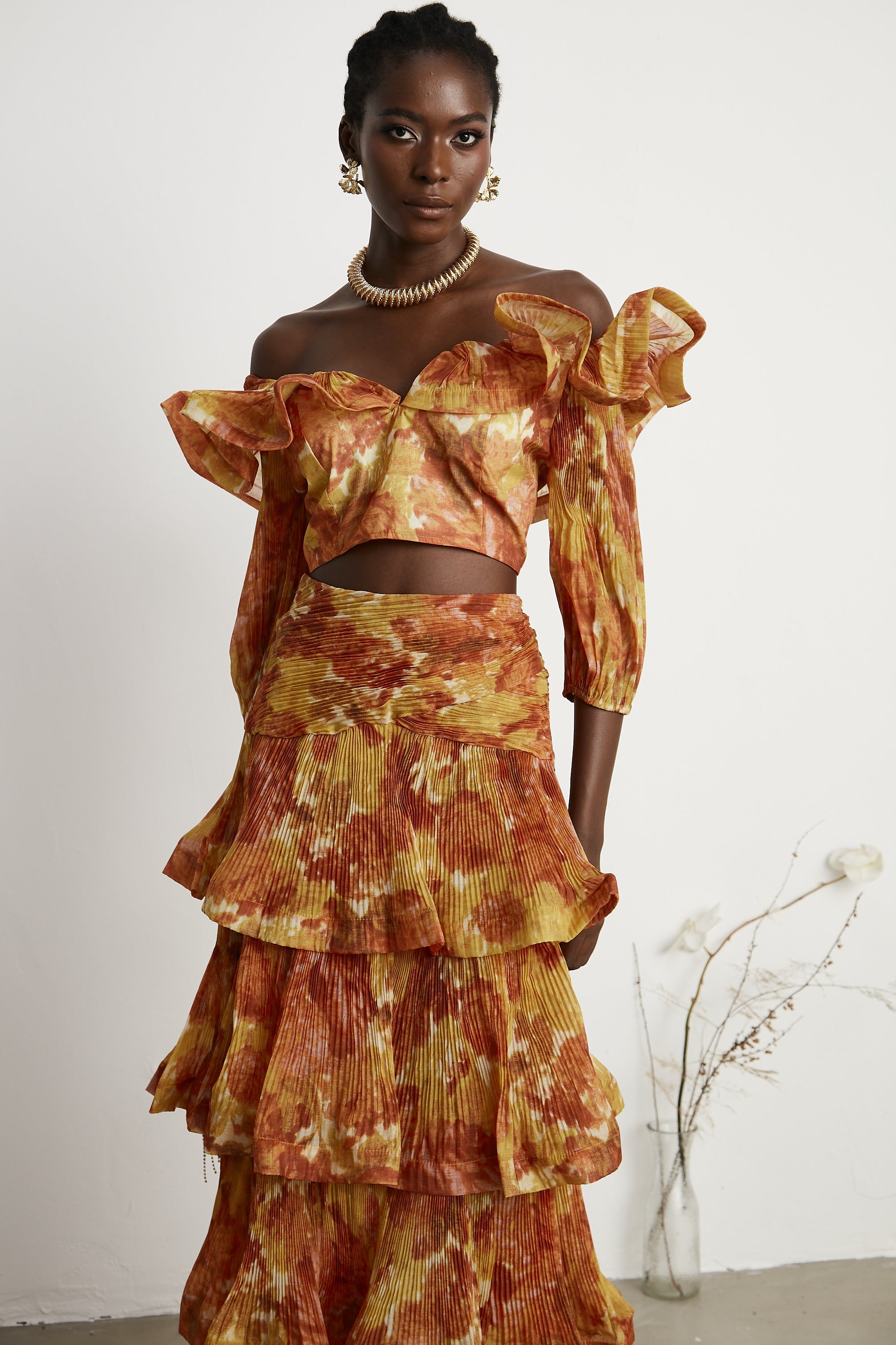 Océane graphic-print ruffled top & skirt matching set (US Only)